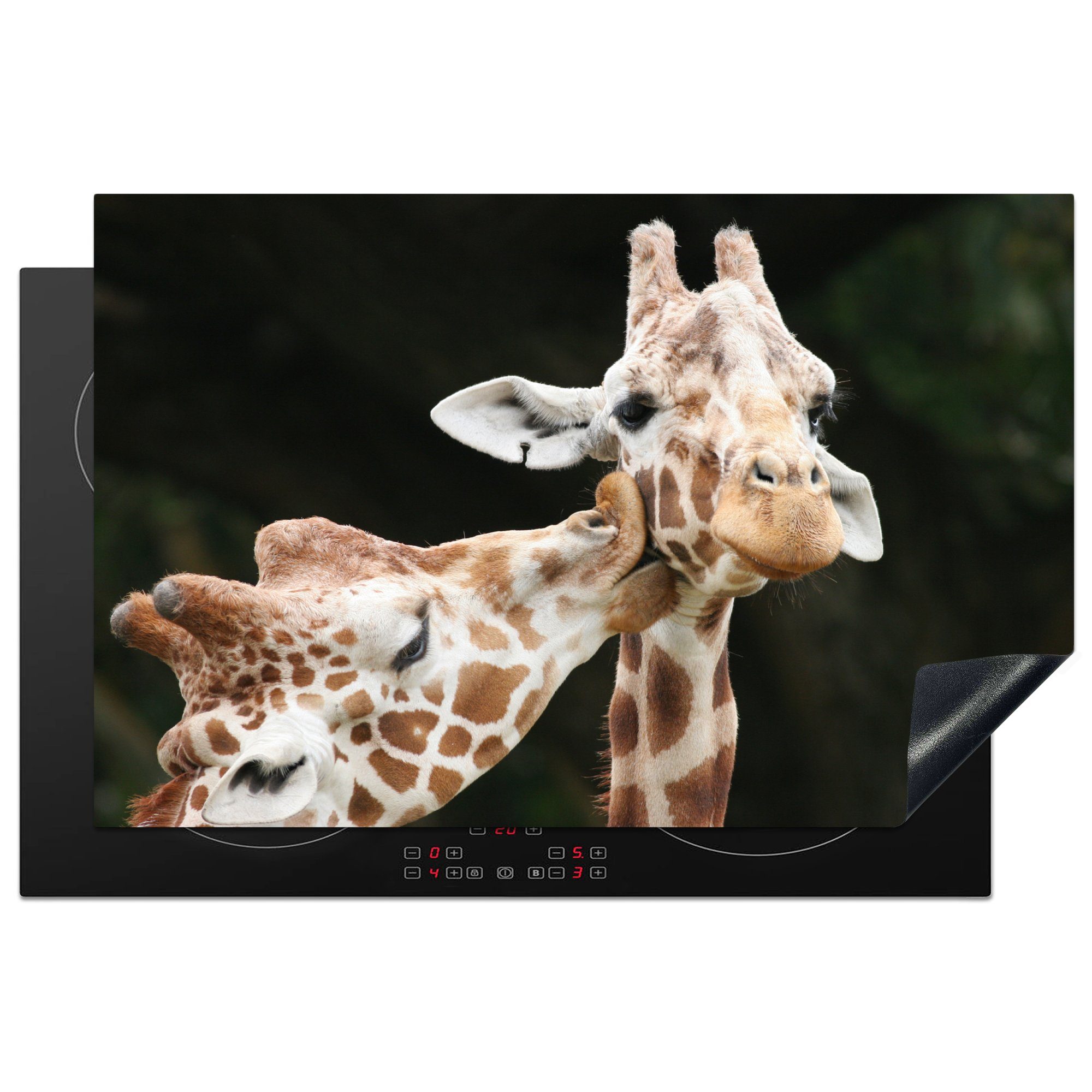 MuchoWow Herdblende-/Abdeckplatte Giraffe - Tiere - Schwarz, Vinyl, (1 tlg), 81x52 cm, Induktionskochfeld Schutz für die küche, Ceranfeldabdeckung