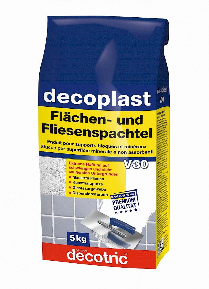 decotric® Spachtelmasse decoplast Flächen- + Fliesenspachtel Spachtel V30, 5kg