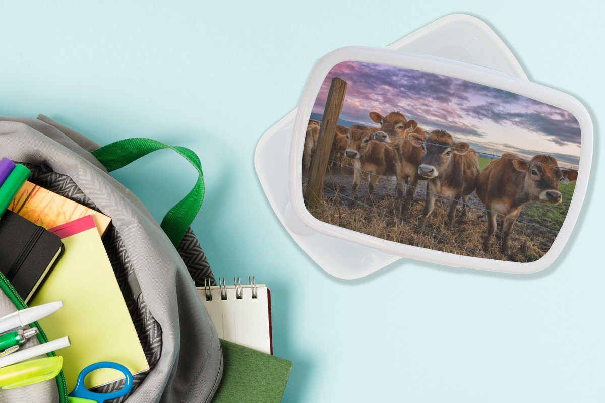 Tiere Brotdose, weiß und Mädchen Lunchbox für für - und MuchoWow Brotbox Kunststoff, Kuh - Erwachsene, Jungs (2-tlg), Kühe, Kinder