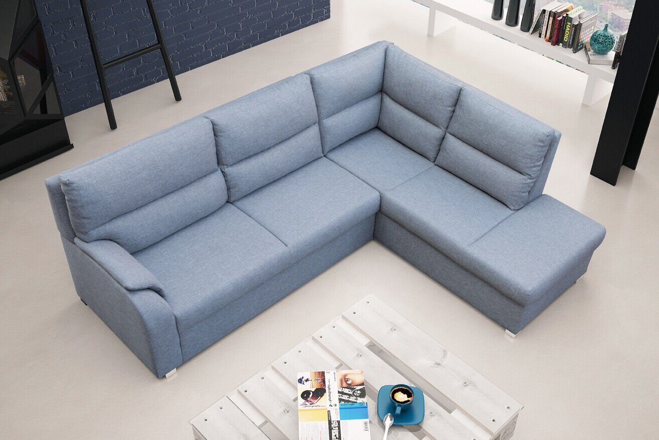 JVmoebel Ecksofa Schlafsofas Ecksofa Sofa Polster Eck Sofas Couchen Wohnlandschaft, Mit Bettfunktion Blau/Schwarz