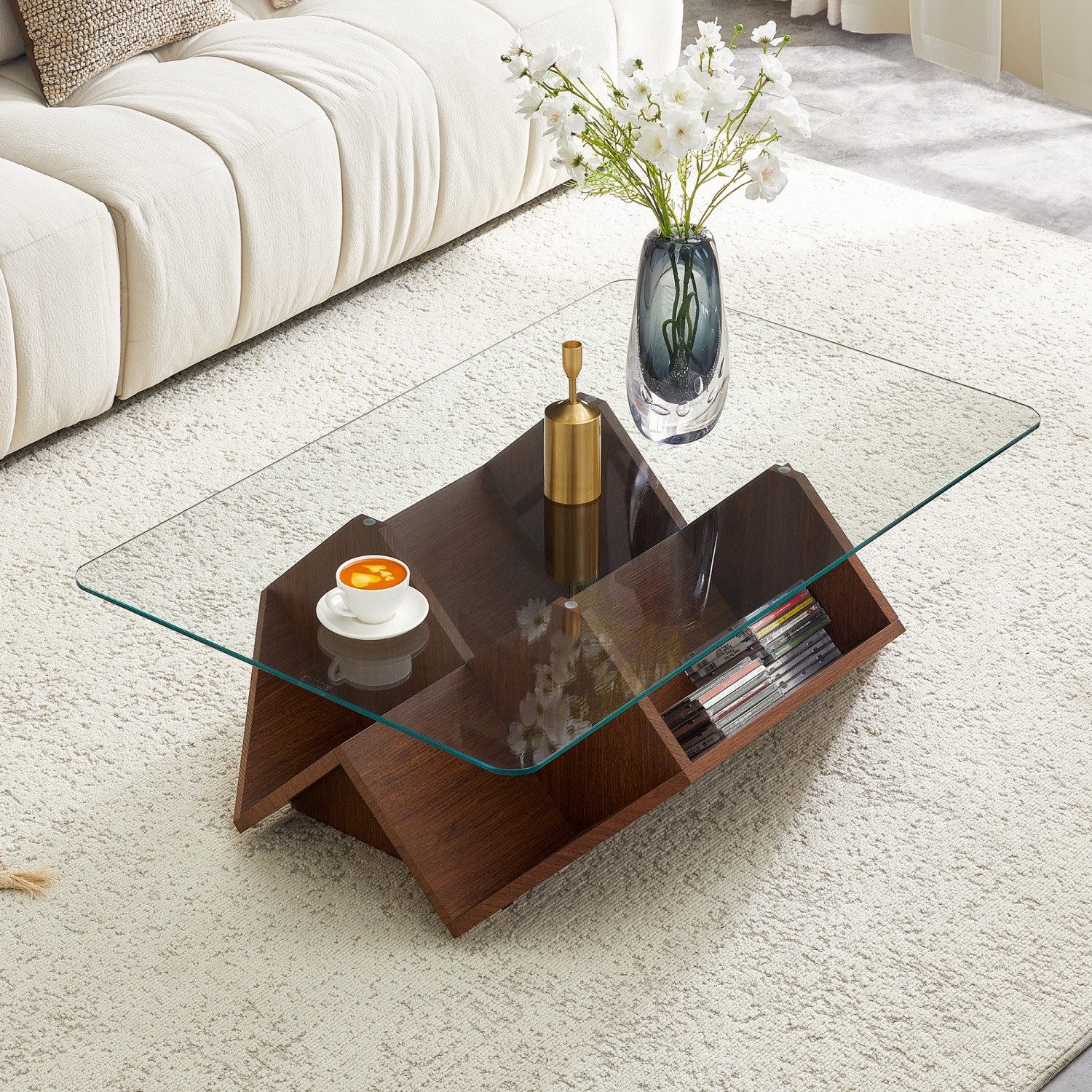 ANYSUN Couchtisch Multi-Storage gehärtetes Glas Couchtisch,Wohnzimmertisch, (103 x63 x33.5cm Couchtisch Wohnzimmertisch, Sofatisch), für tägliche Essentials,Wohnzimmer Büro Couchtisch einfacher Aufbau
