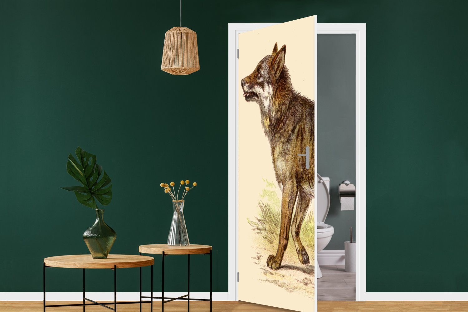 MuchoWow Türtapete - Tür, (1 St), Raubtier - bedruckt, Wolf cm Türaufkleber, Fototapete für Matt, Pflanzen, 75x205