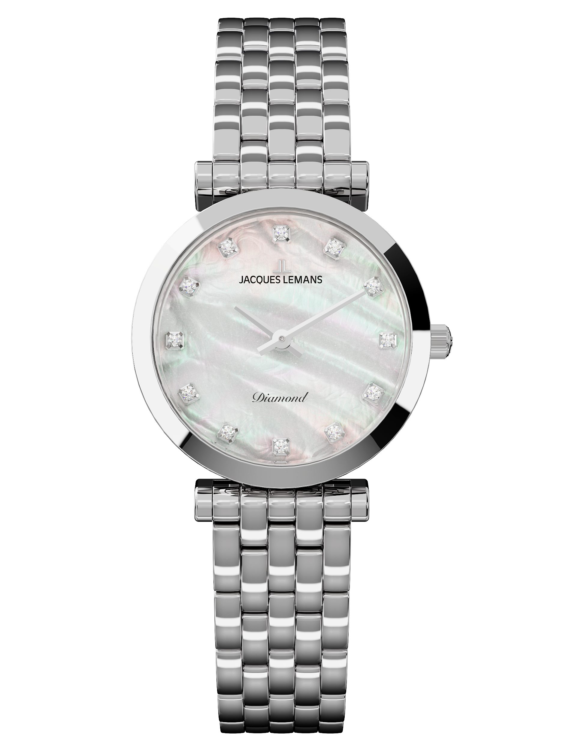 Jacques Lemans Quarzuhr Milano Diamond D-12A, Armbanduhr, Damenuhr, Edelstahlarmband, Lab Grown