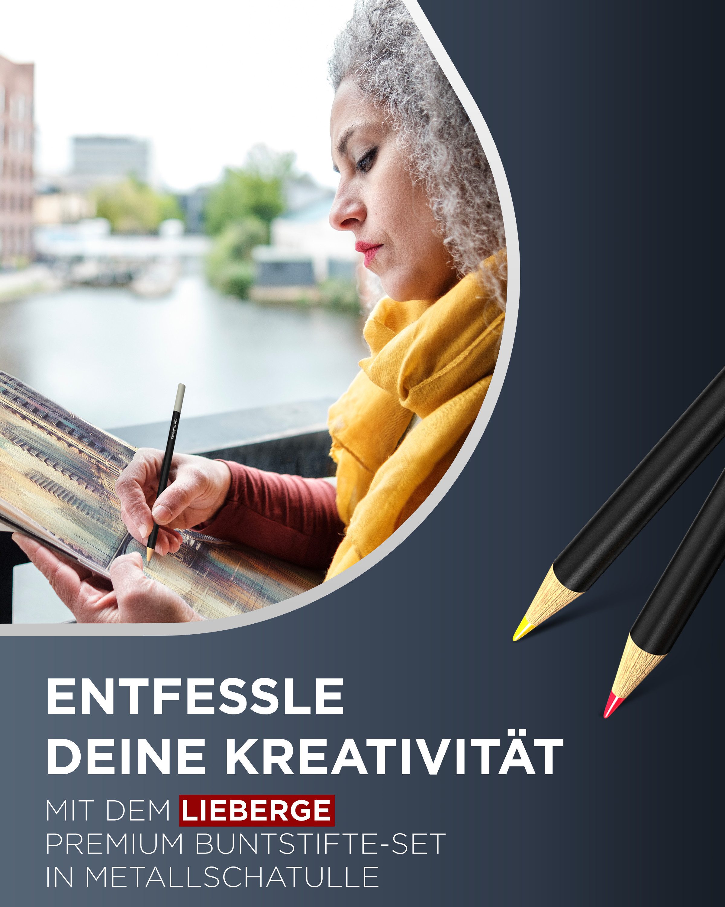 LIEBERGE Buntstift Premium Set 72 Farben in Metallschatulle, (Set, 72-tlg., 72 Buntstifte in Metallschatulle), 72 intensive abgestimmte Farben, weiche bruchsichere Mine