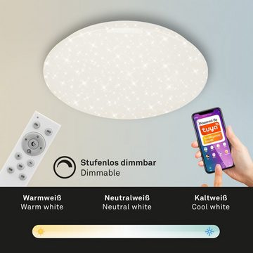 Briloner Leuchten LED Deckenleuchte 7088-016, Wifi, Appsteuerung, Sprachsteuerung, Fernbedienung, dimmbar, Sternenhimmel, Speicherfunktion, LED fest verbaut, Farbwechsler, Kaltweiß, Neutralweiß, Tageslichtweiß, Warmweiß, Smarte Deckenlampe, 50x10,3cm, Weiß, 40W, Wohnzimmer, Schlafzimmer