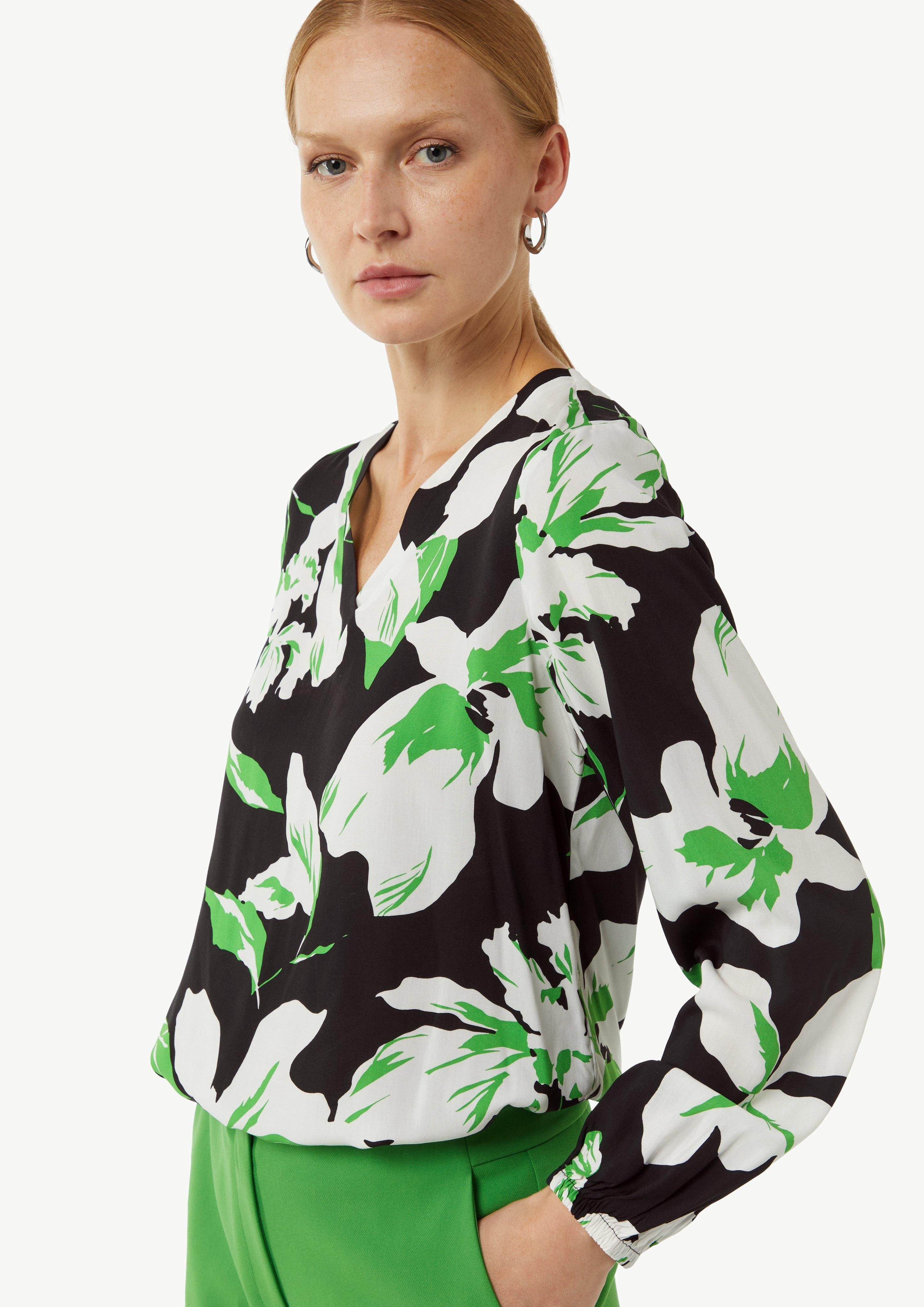 Comma Langarmbluse Gemusterte Bluse mit Gummibündchen günstig online kaufen