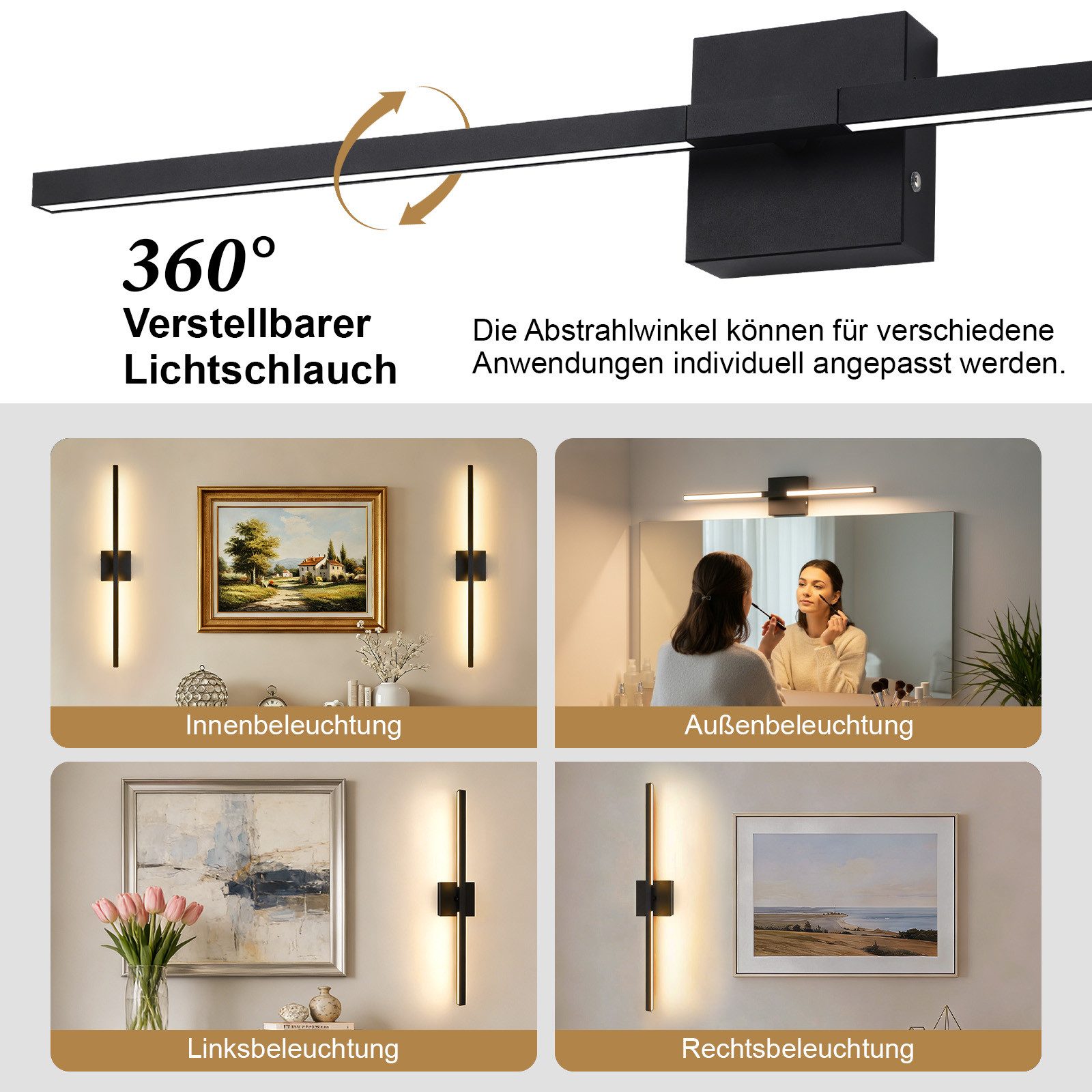 Rosnek LED Wandleuchte LED Wandleuchte Innen Akku Dimmbar Kabellos mit Fernbedienung, LED fest integriert, 10000mAh Timer 3 Farbtemperaturen Wohnzimmer Schlafzimmer