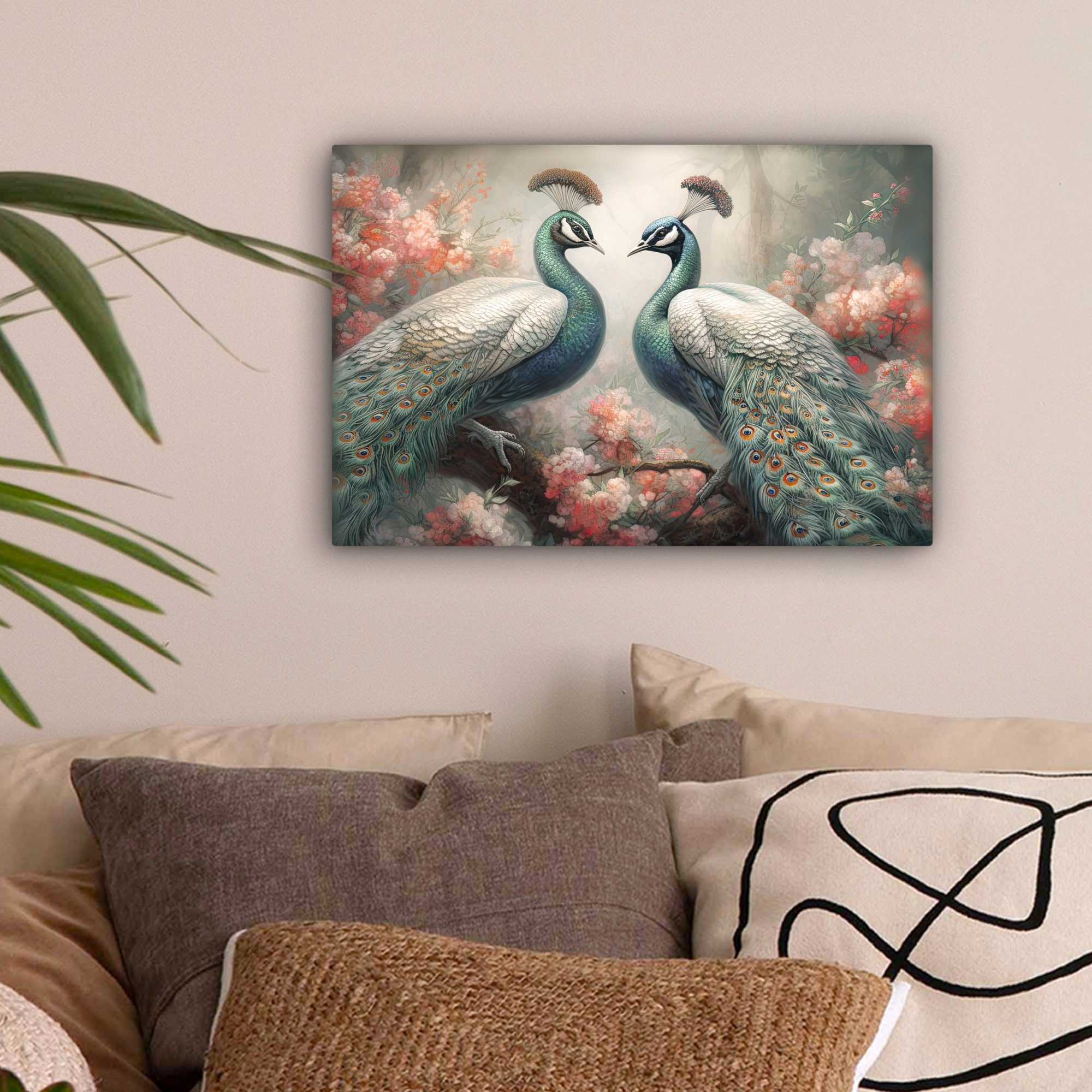 - Pfauenfedern (1 Pfaue Vögel Aufhängefertig, Leinwandbilder, OneMillionCanvasses® - Wandbild cm Leinwandbild St), 30x20 - Wanddeko, Natur,