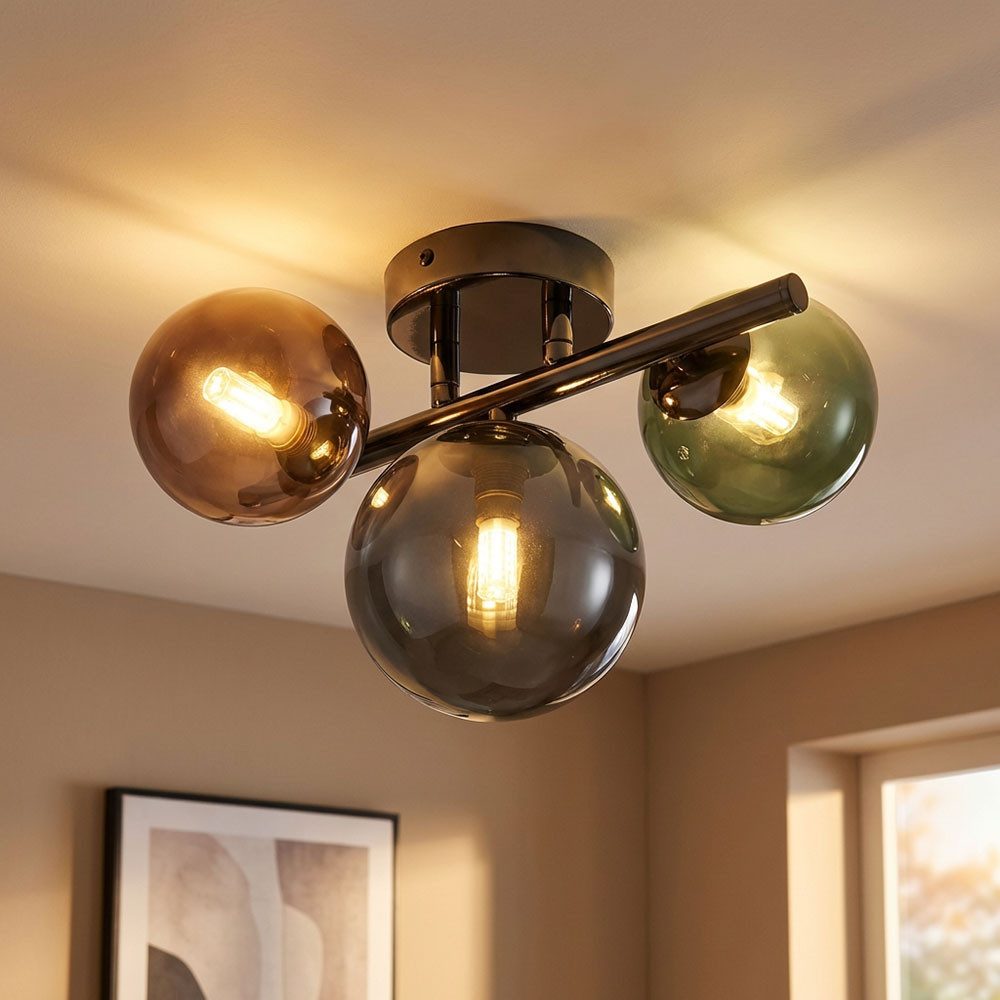 GLOBO LIGHTING LED Deckenleuchte, Leuchtmittel inklusive, Warmweiß, Deckenleuchte LED Deckenlampe Glas Kugel 3 flammig bronze grau petrol
