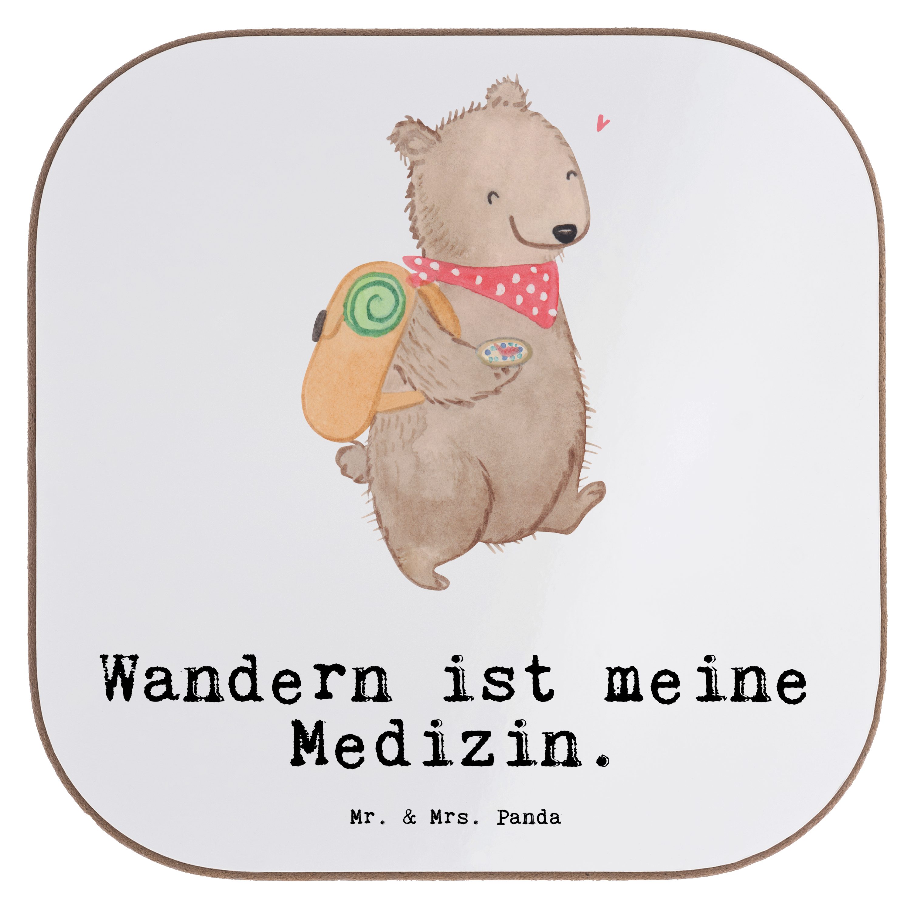 Mr. & Mrs. Panda Getränkeuntersetzer Bär Wandern Medizin - Weiß - Geschenk, Freizeitsport, Gewinn, Bierdec, 1-tlg.