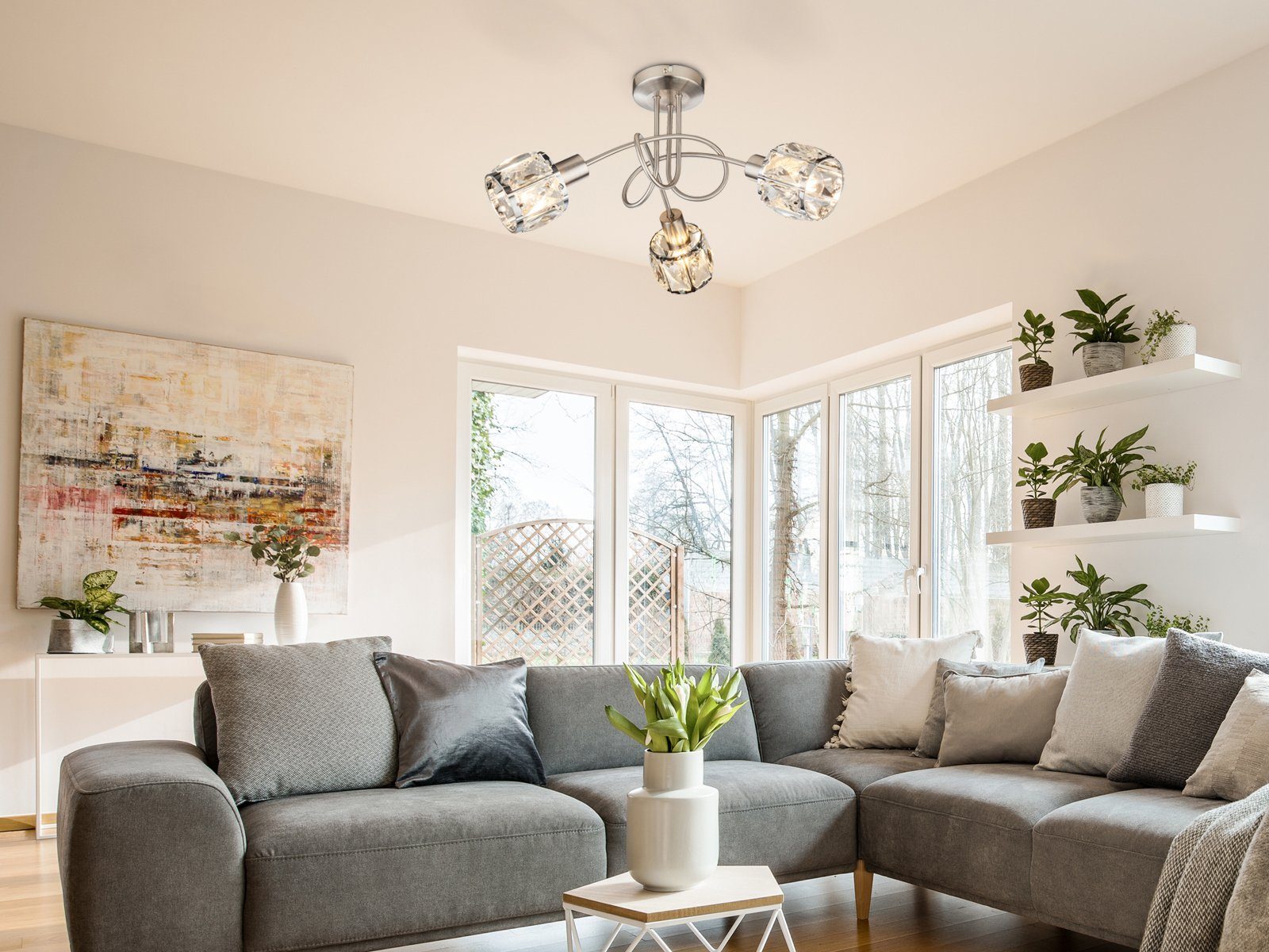 GLOBO LIGHTING LED Deckenleuchte, Dimmfunktion, LED wechselbar, warmweiß, ausgefallene mit Kristall Lampen-schirm mehrflammig Treppenhaus Ø 38cm