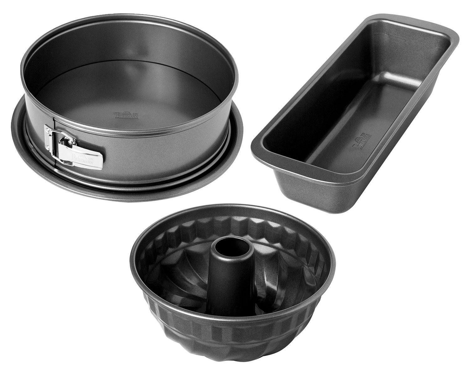 Birkmann Backform EASY BAKING, 3-teilig, Anthrazit, Karbonstahl, (Set), antihaftbeschichtet