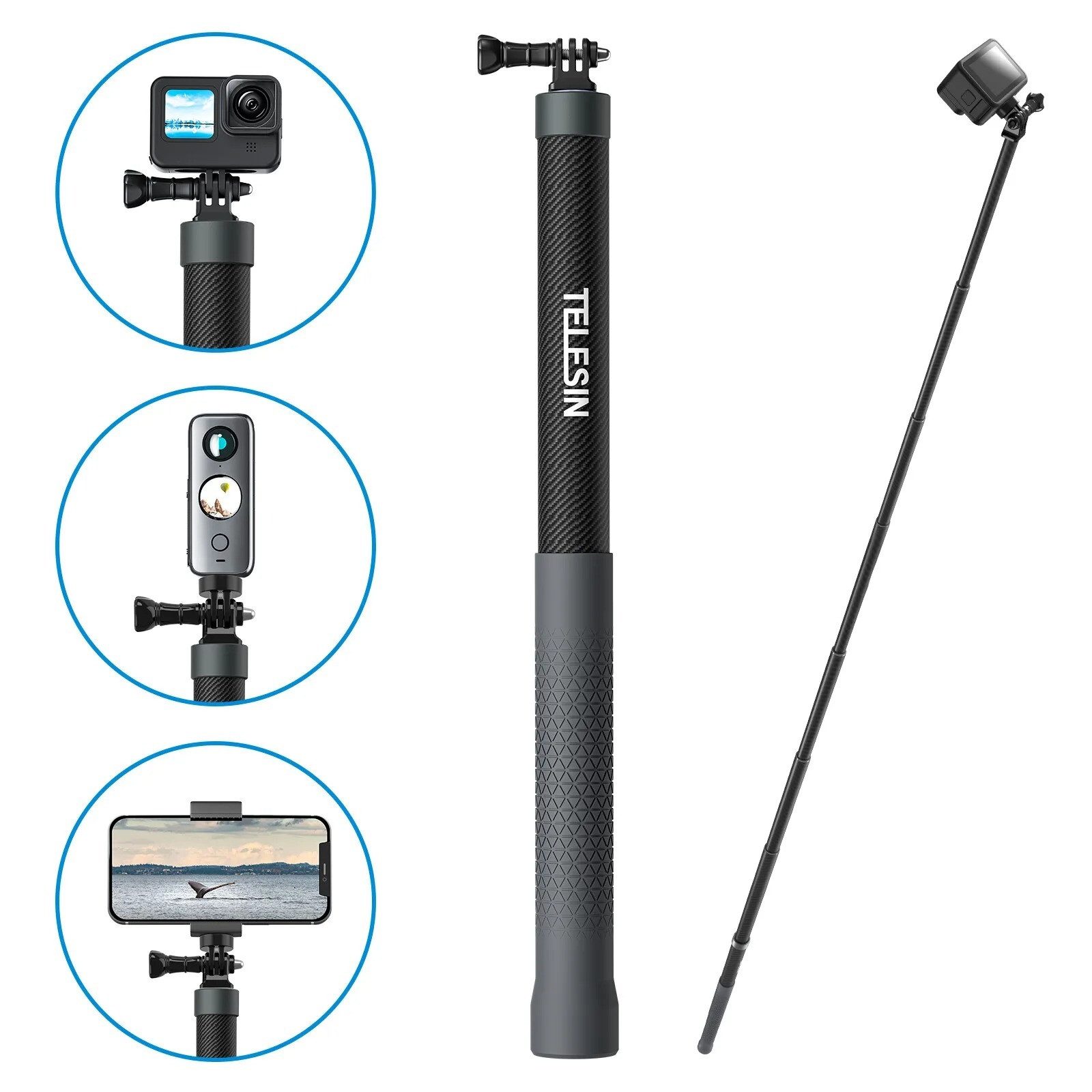 Selfie-Stick Selfie Stick aus Kohlefaser Teleskop Monopod für Handy GoPro Insta360