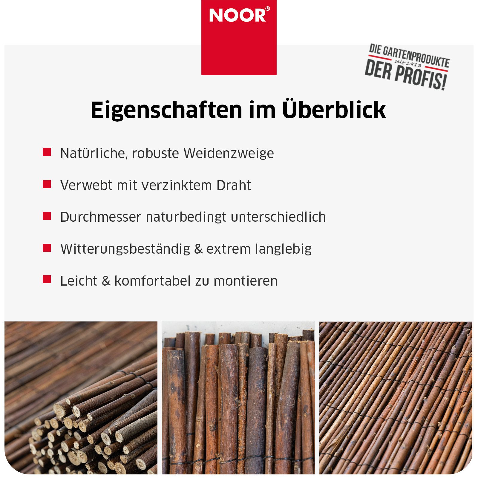 NOOR Sichtschutzzaunmatten Weidenmatte OXFORD - natürlicher Sichtschutz und Windfang – Bild 5 von 5