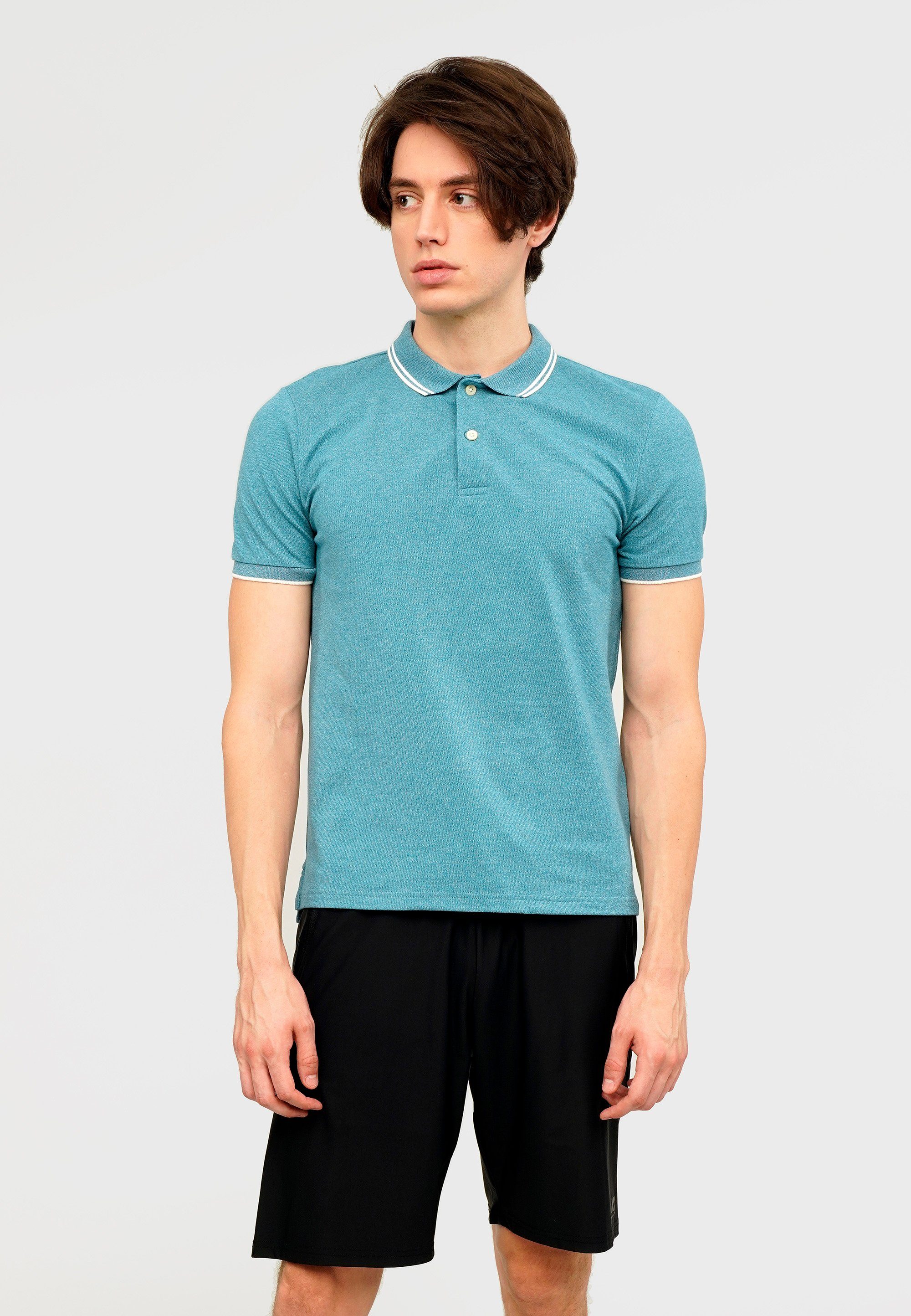 GIORDANO Poloshirt mit klassischer Knopfleiste petrol