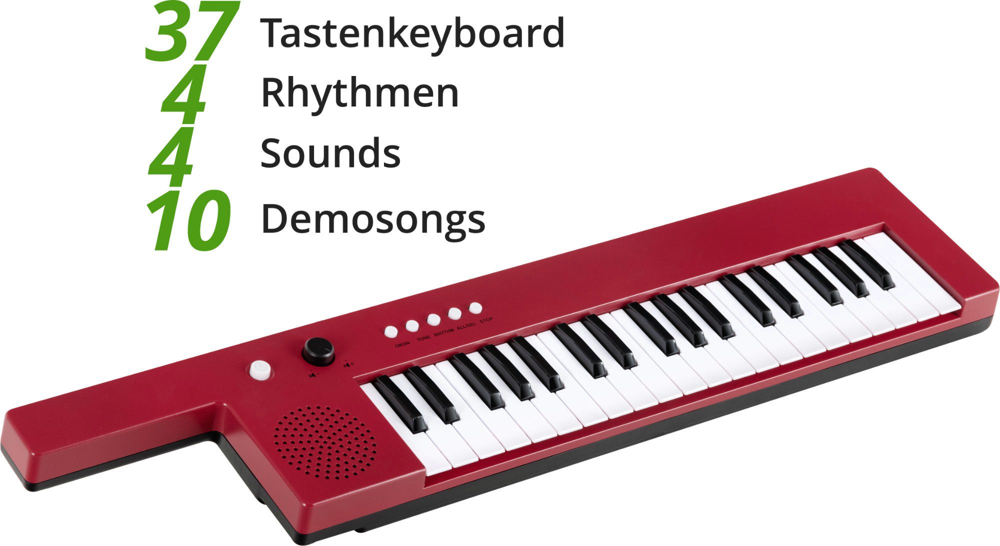 McGrey Spielzeug-Musikinstrument KT-3712 Kinder-Keyboard mit 37 Tasten - inkl. Mikrofon & Tragegurt, mit 4 Klangfarben, 4 Begleitrhythmen - 10 Demosongs & Aufnahmefunktion