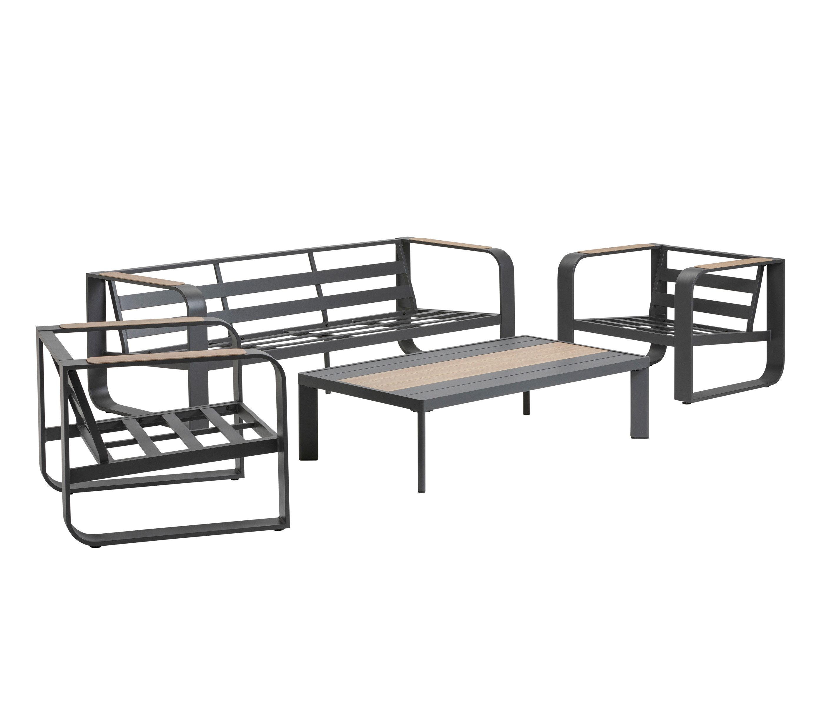 Dehner Gartenlounge-Set Salo aus Aluminium, 4teilige Sitzgruppe, 5 Sitzplätze, moderne Lounge, inkl. wasserabweisender Polster und Tisch