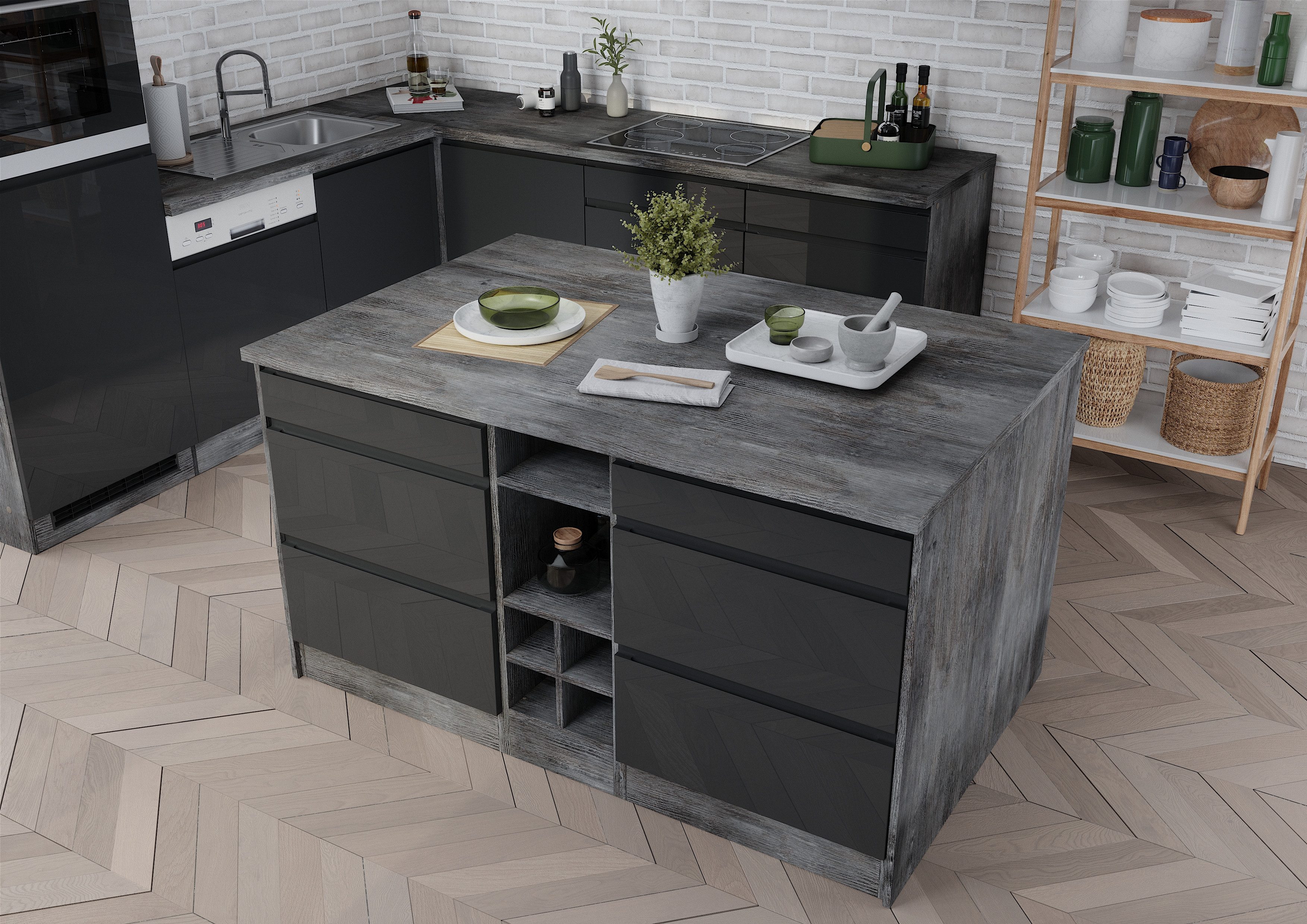 KOCHSTATION Kücheninsel "KS-Virginia" Breite 153 cm, MDF-Fronten, Flaschenr günstig online kaufen