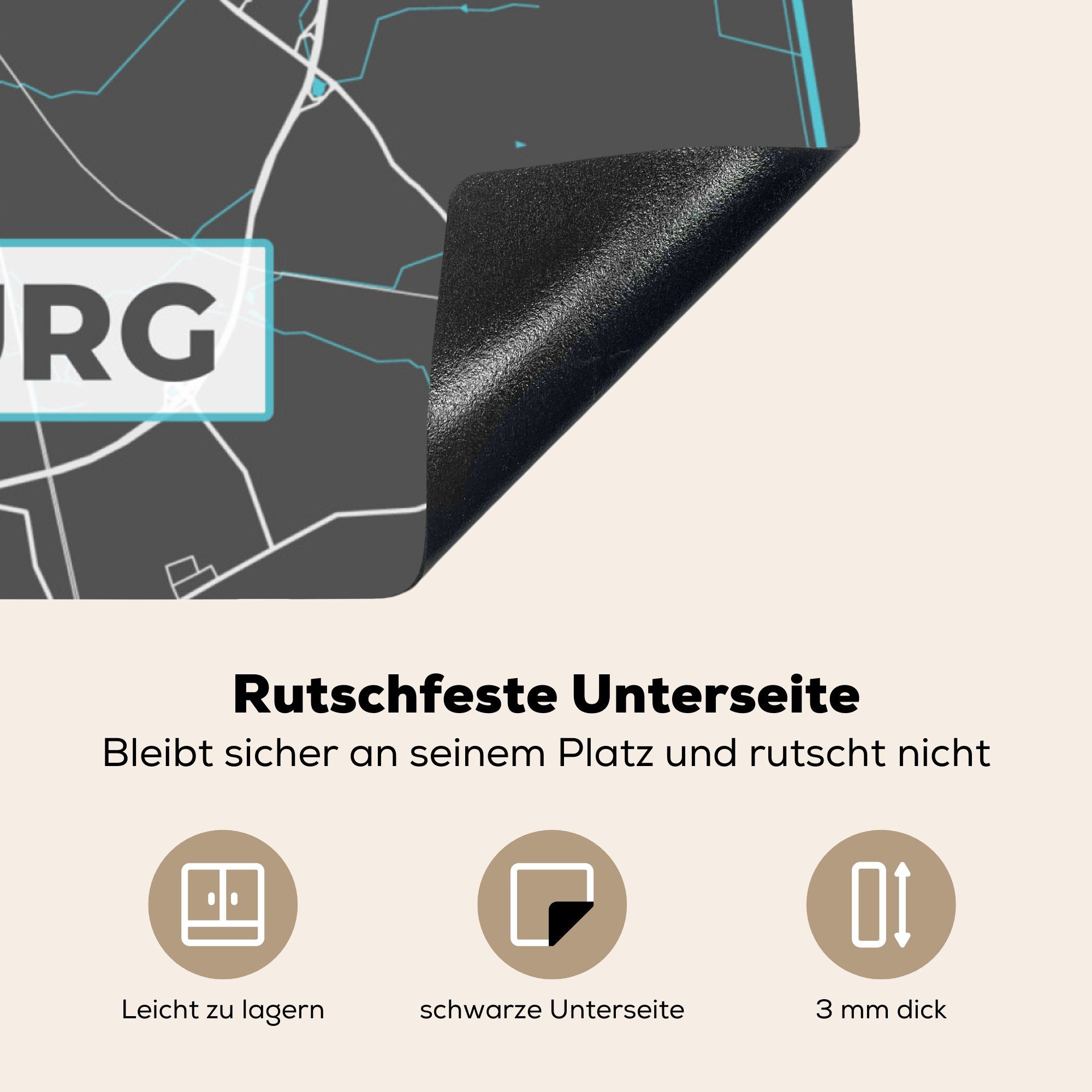 MuchoWow Herdblende-/Abdeckplatte - Ceranfeldabdeckung, Arbeitsplatte Karte, Deutschland tlg), (1 - Lüneburg 78x78 cm, Vinyl, Stadtplan - für küche