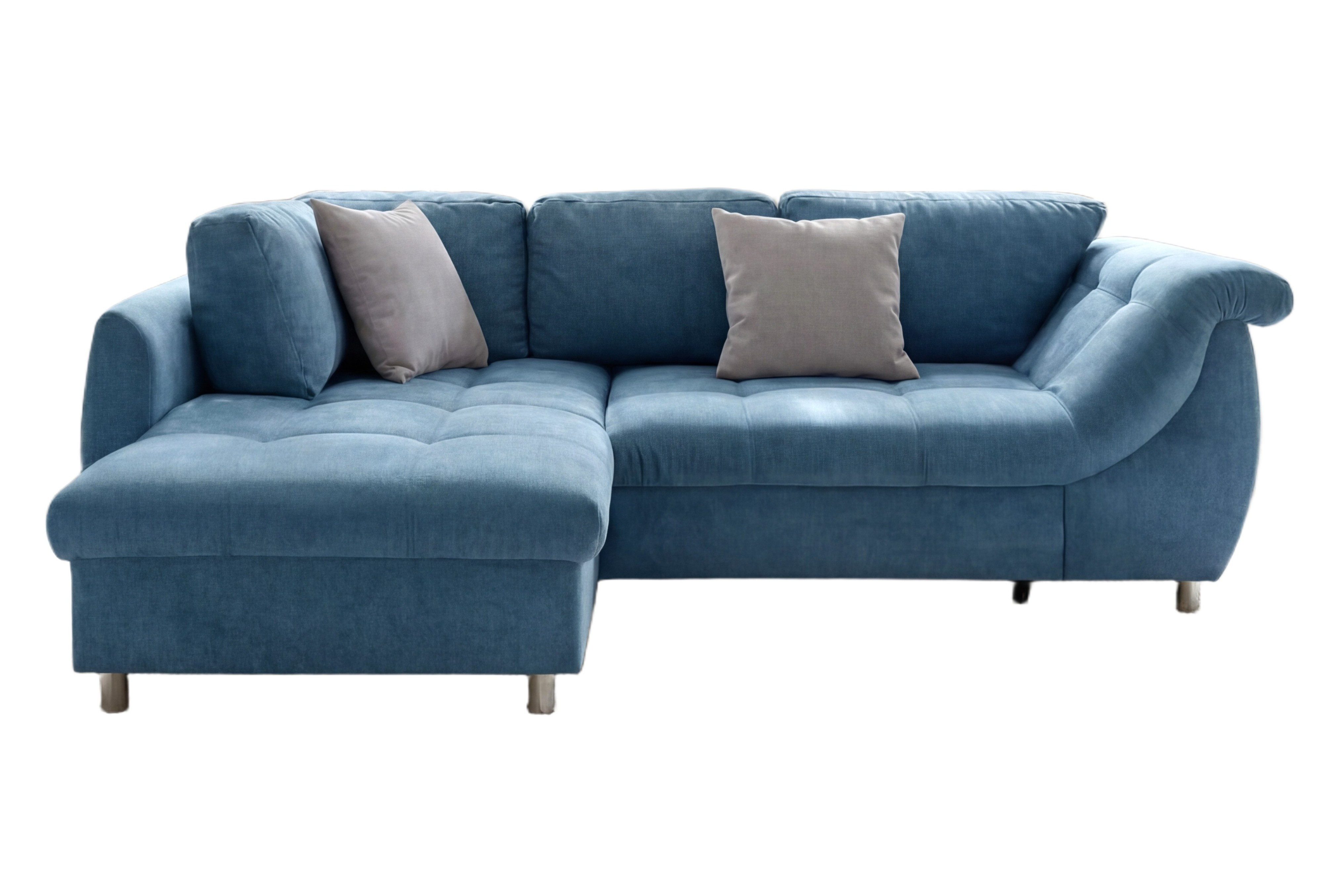 luma-home Ecksofa 17108, mit Bettfunktion B250/T190/H84 cm, Liegefläche 179x190 cm, Ottomane links, Wellenunterfederung, Mikrofaser Blau
