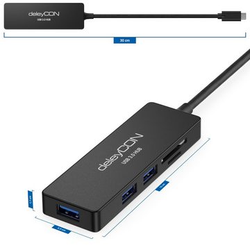 deleyCON deleyCON 3 Port USB 3.0 HUB + Kartenleser - USB C-Stecker Tablet USB-Adapter