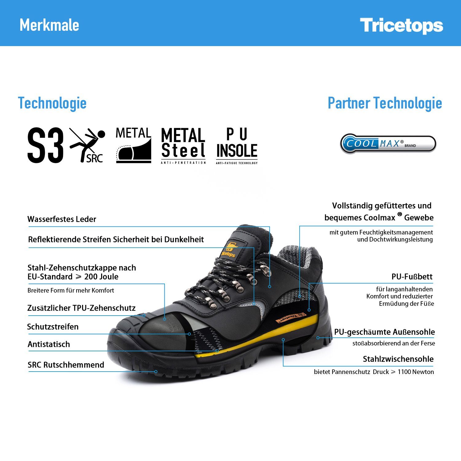 Tricetops CM069 Sicherheitsschuhe S3 Arbeitsschuhe Herren Arbeitsschuh – Bild 3 von 5