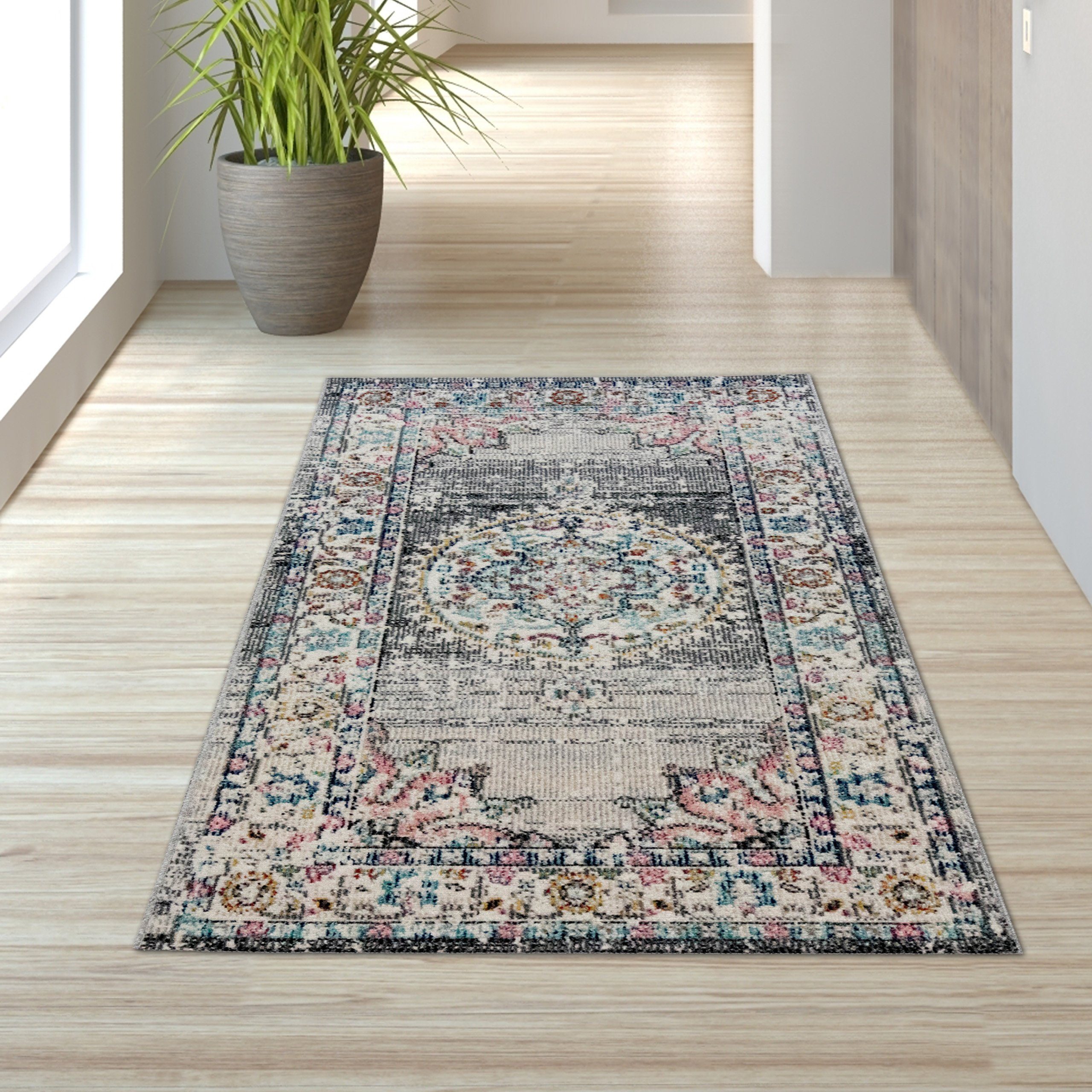 TeppichHome24 Outdoorteppich Teppich Orient Outdoor Vintage in grau blau, rechteckig