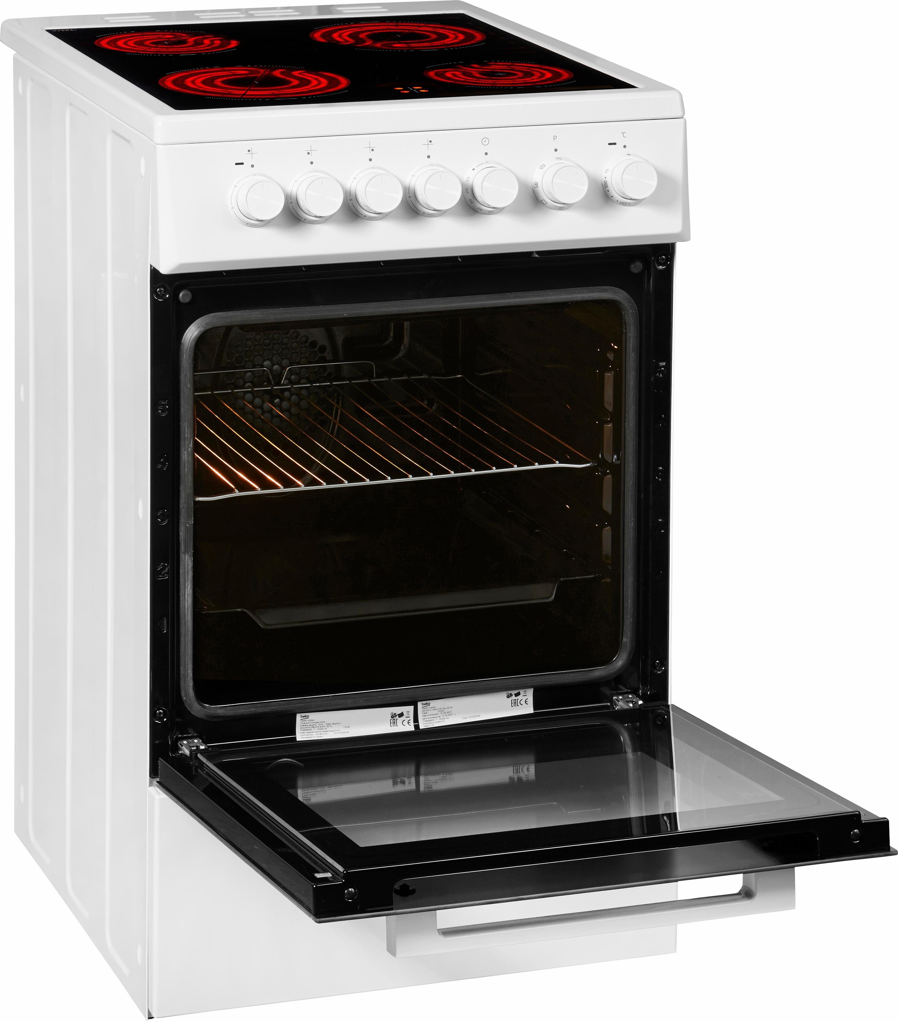 BEKO Elektro-Standherd FSM57100GW, Simple Steam Reinigungsfunktion, Abnehmbare Backofentür