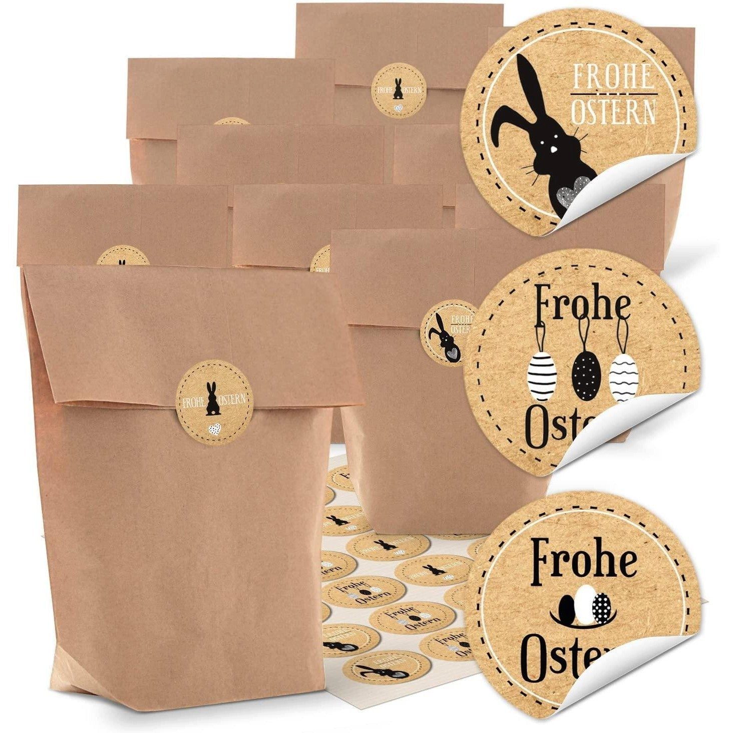 Logbuch-Verlag Aufkleber 24 kleine braune Ostertüten Geschenktüten 16,5 x 26 x 6,6 cm + 24