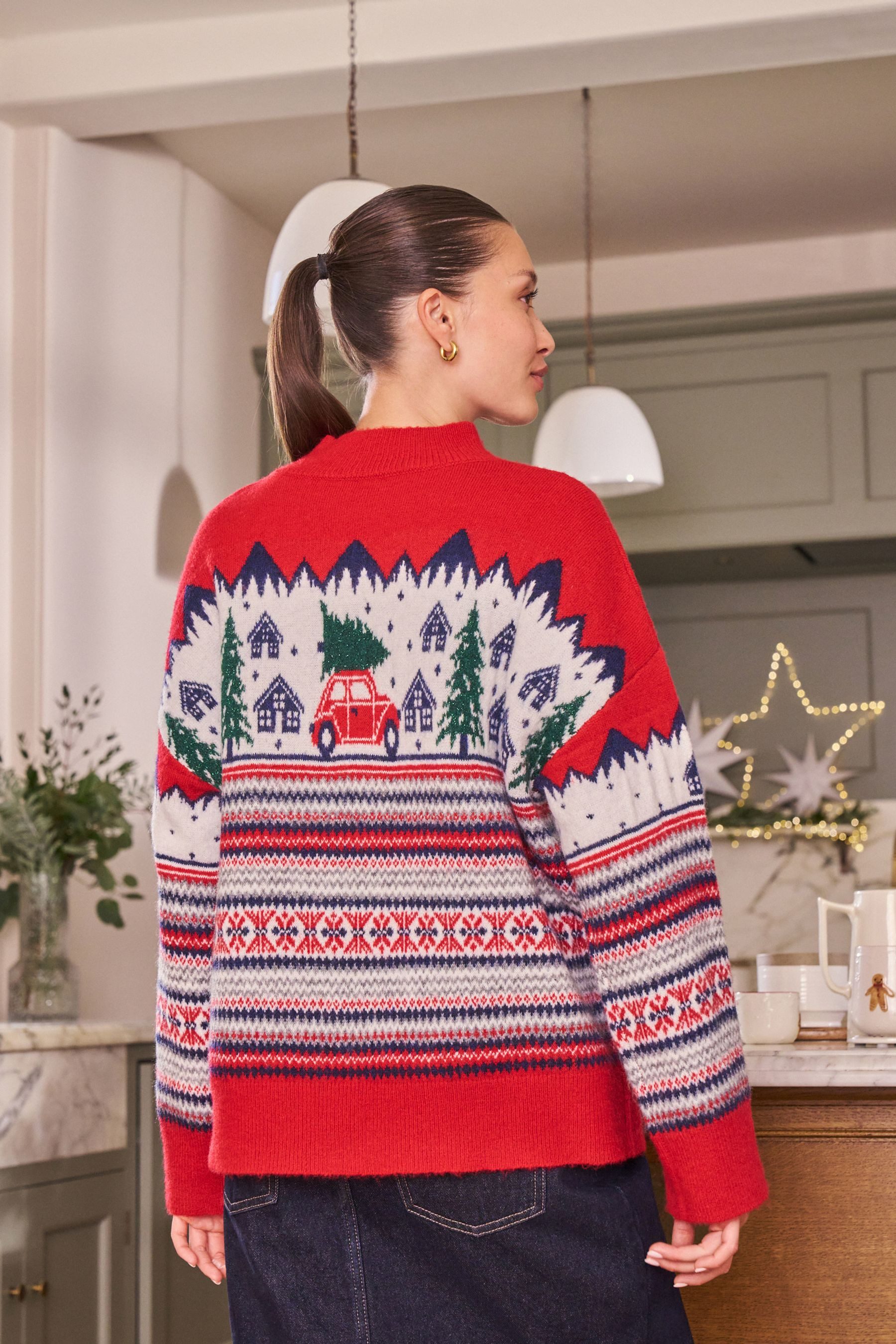 Next Strickpullover Langärmeliger Weihnachtspullover, Kurzgröße (1-tlg) günstig online kaufen