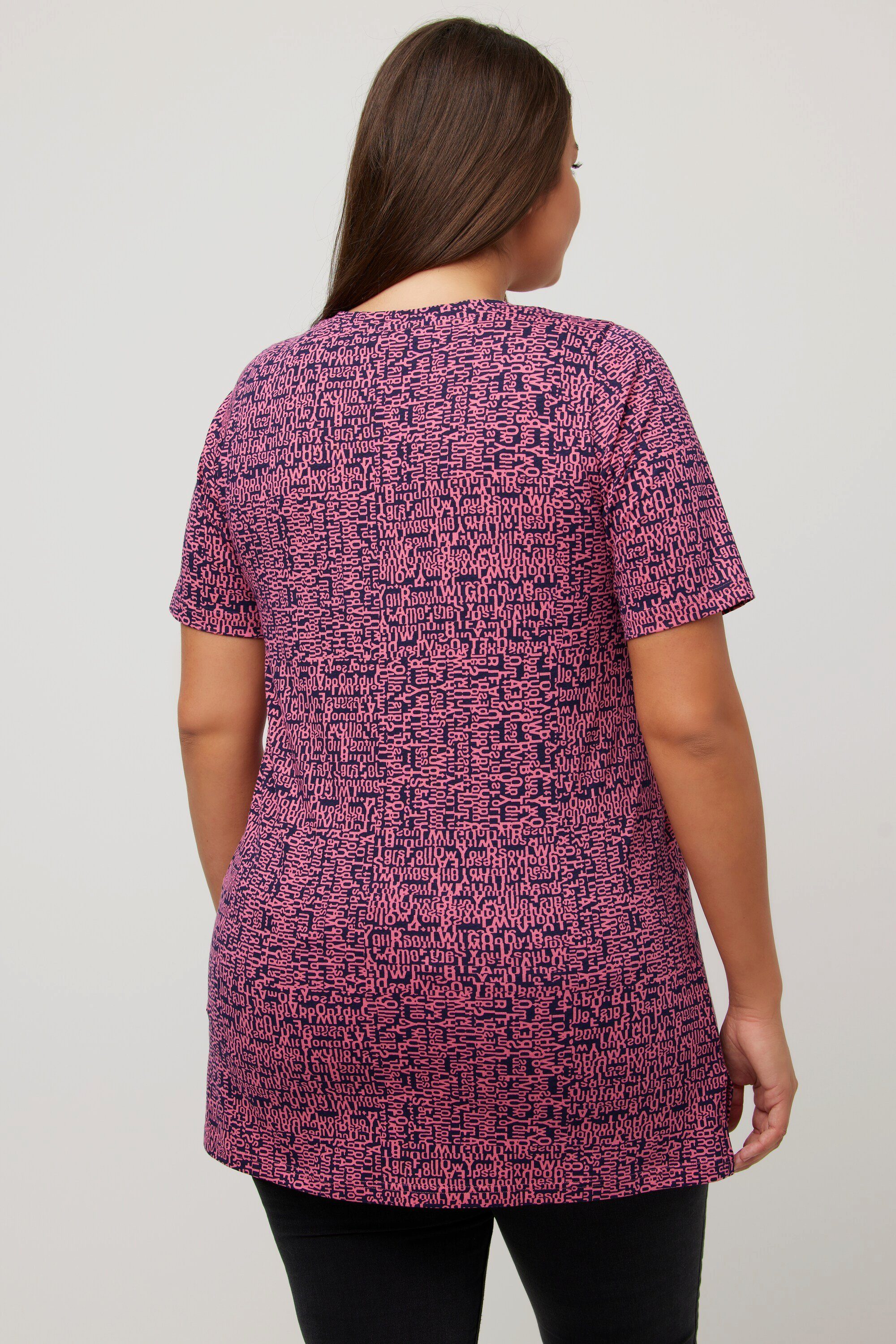 T-Shirt rosa Ulla Rundhalsshirt V-Ausschnitt A-Linie Popken gemustert Halbarm