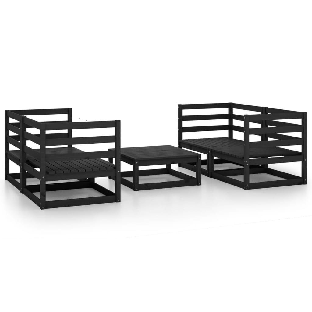 Kiefer, Garten-Lounge-Set 5-tlg. vidaXL (1-tlg) Massivholz Gartenlounge-Set Schwarz