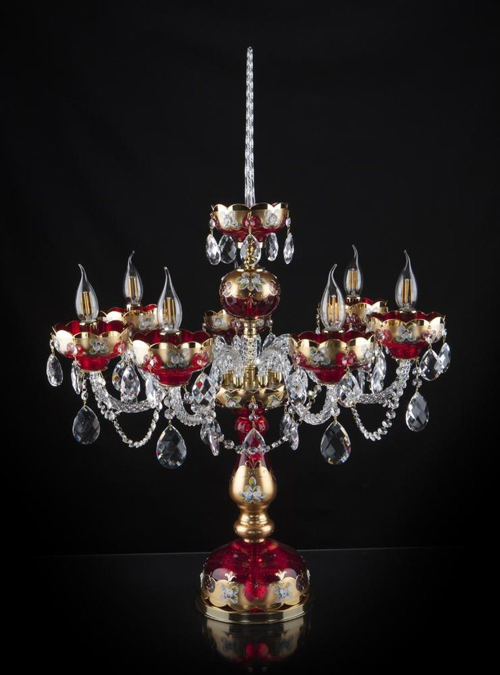 JVmoebel Tischleuchte Antike Kronleuchte mit Kristallakzenten in Gold, Ersatzlampe, Transparent-Amber, Made in Europa