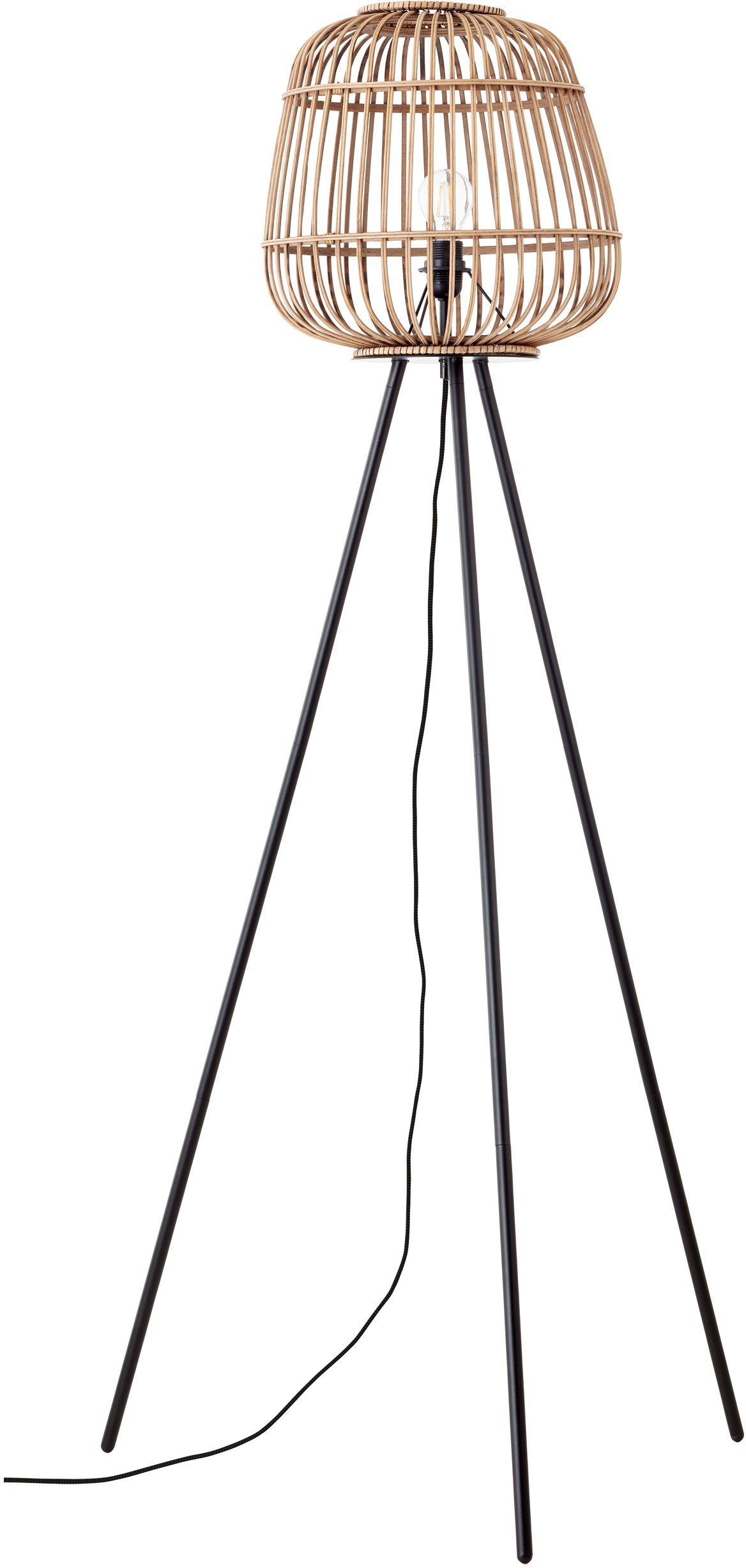 Standleuchte Höhe, Leuchtmittel, aus Schirm Rattan Home affaire Grazay, 1,55m dreibeinige Stehlampe mit ohne