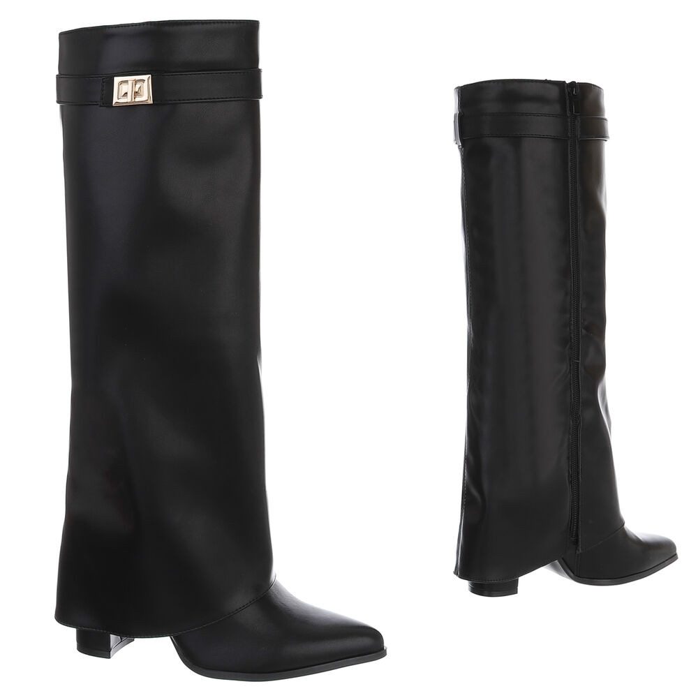Ital-Design Elegante kniehohe Stiefelette mit Blockabsatz für Damen High-Heel-Stiefel (89852593) Blockabsatz Stiefel in Schwarz