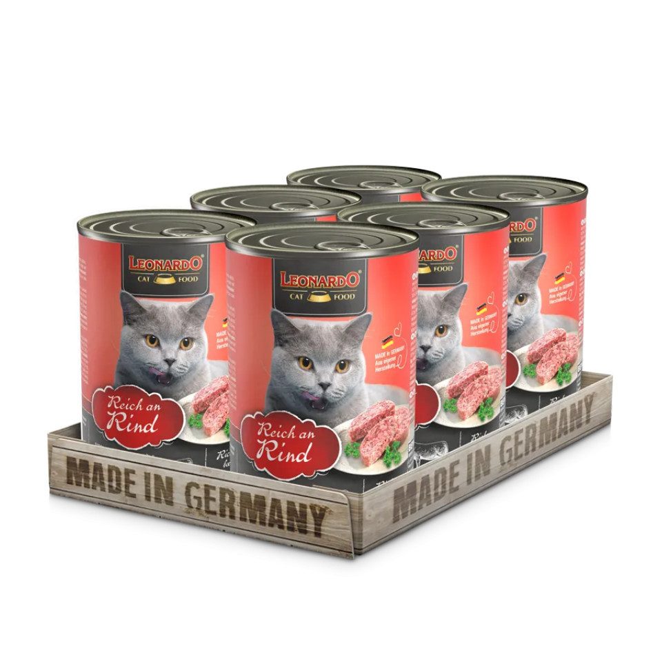 Leonardo Catfood Rind - hochwertiges Nassfutter ohne Getreide & Zuckerzusatz 6x400g, Nassfutter für: Katzen