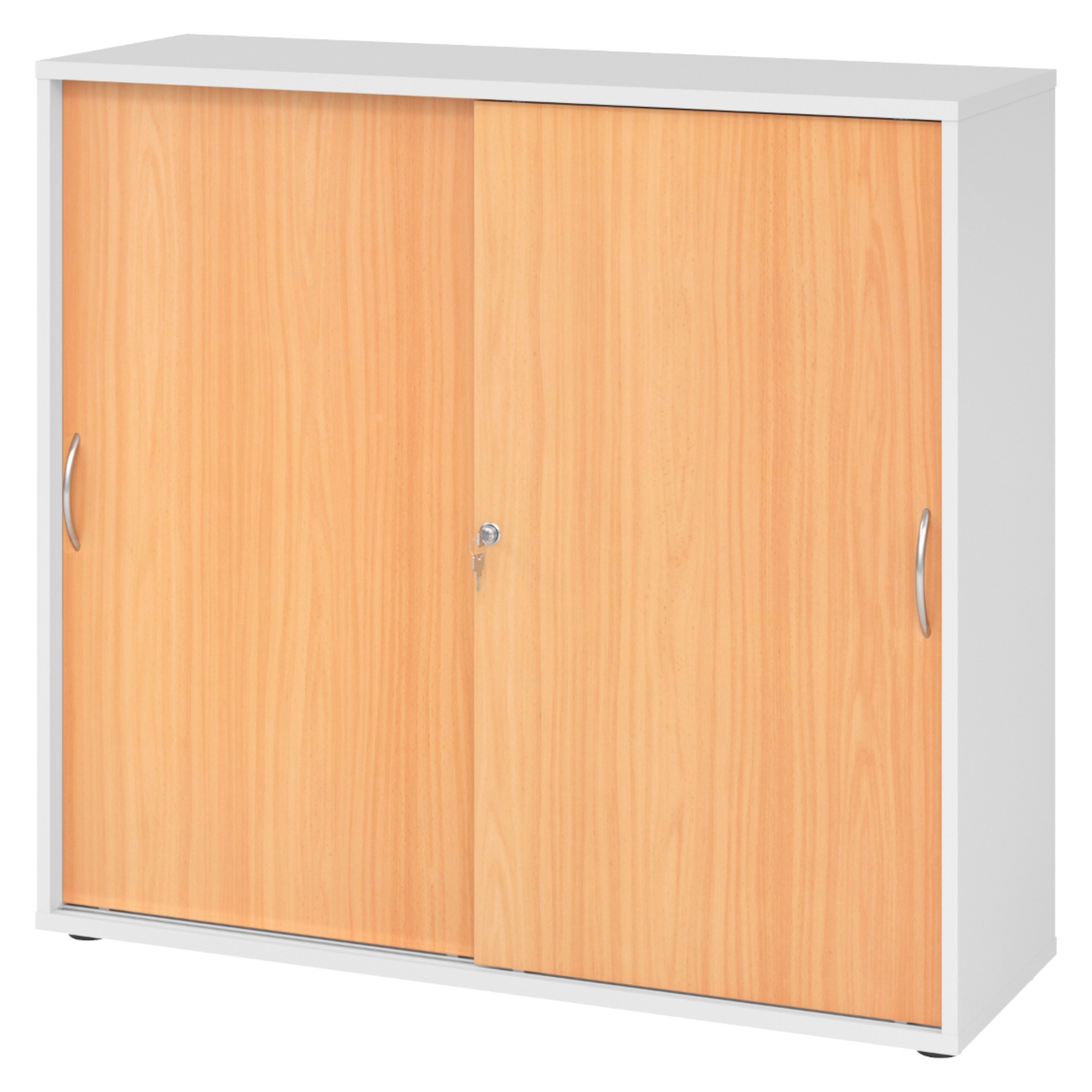 bümö Aktenschrank office Schiebetürenschrank Dekor: Weiß/Buche - Griffe: Bogengriff (Metall)