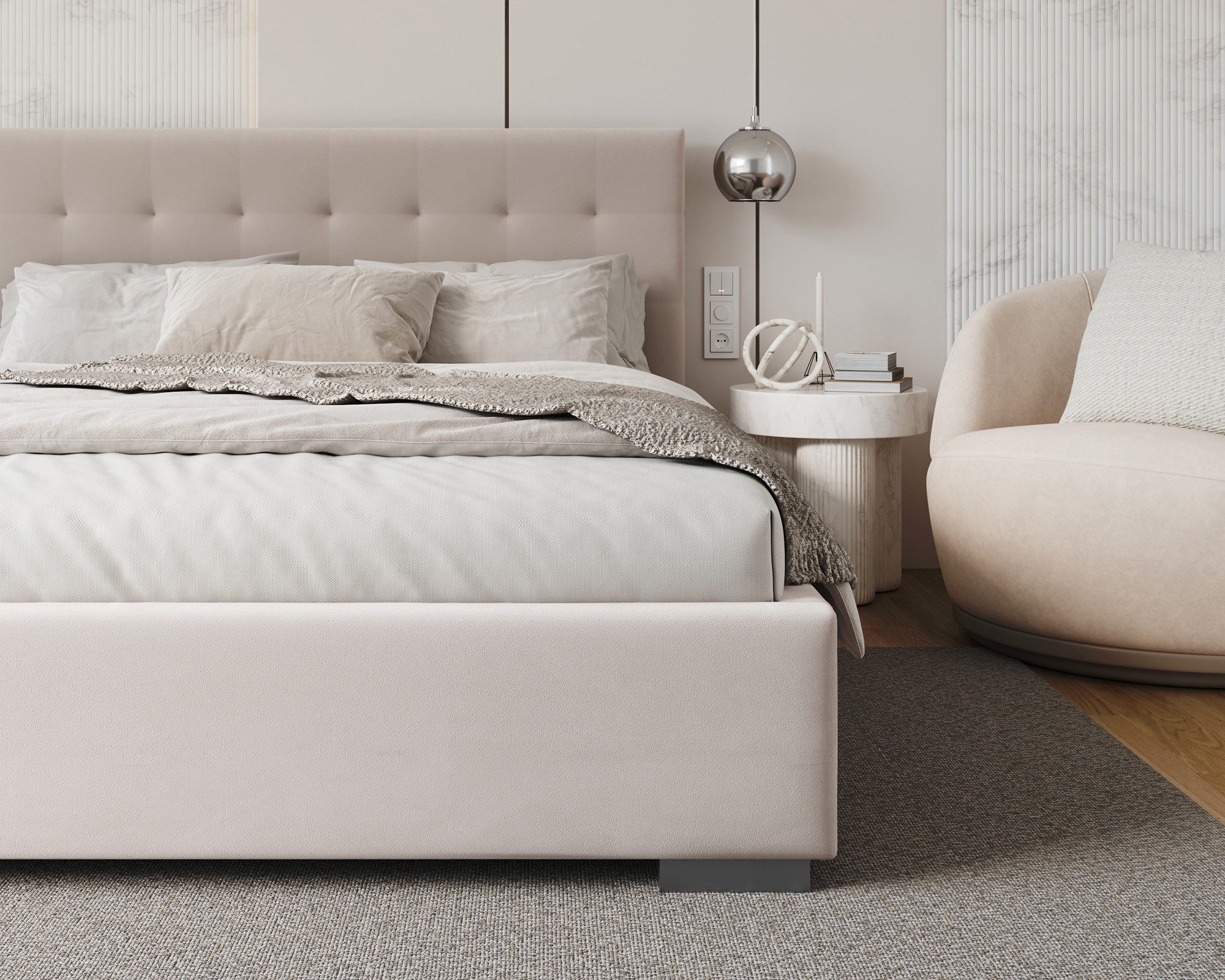 thematys Polsterbett Samt Velours Bett mit Bettkasten & Lattenrost, 120x200–180x200 cm (Optional mit 28 cm H3/H4 Taschenfederkern oder 23 cm Taschenfederkern-Ma – Bild 4 von 5