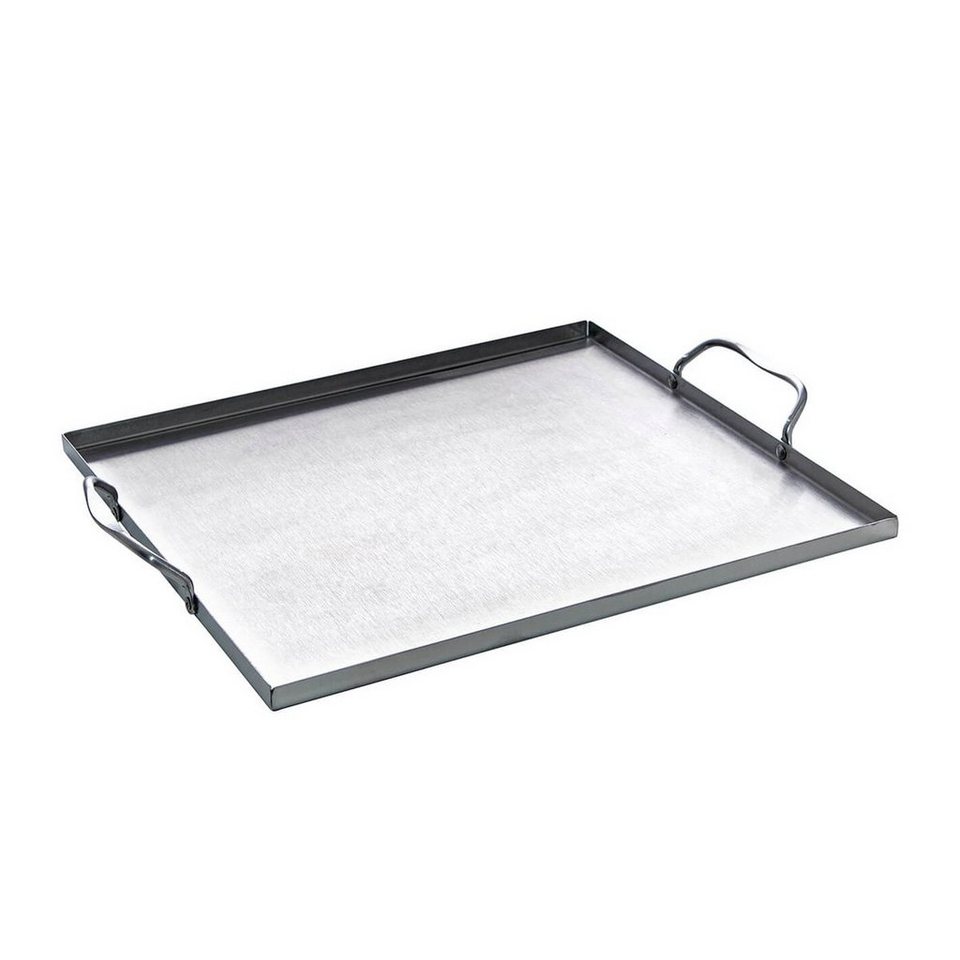 GAUMENKICK Grillpfanne Edelstahl Grillwanne mit 2 Griffen, 31x27x1cm -  Plancha Pfanne, Edelstahl