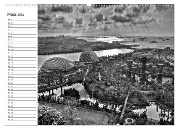 CALVENDO Wandkalender Singapur Ansichten in schwarz weiß (Premium, hochwertiger DIN A2 Wandkalender 2023, Kunstdruck in Hochglanz)