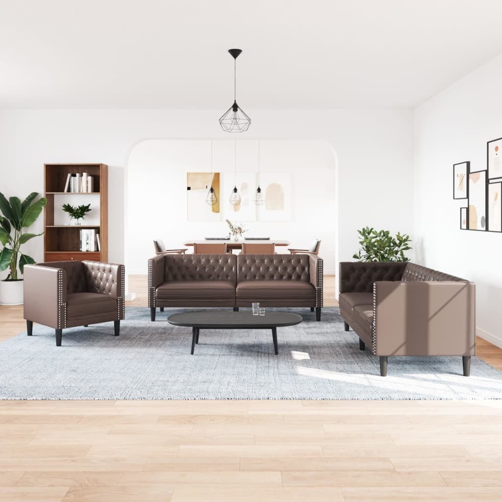 vidaXL Sofa 3-tlg. Chesterfield-Sofa-Set Braun Kunstleder günstig online kaufen