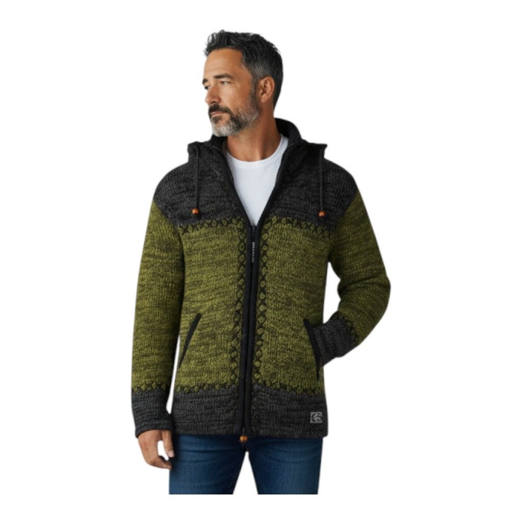 THC Natural Line Strickjacke THC Schafwollstrickjacke 520 grün anthrazit (1 Stück, 1-tlg., 1 Stück) Strickjacke mit abnehmbarer Kapuze
