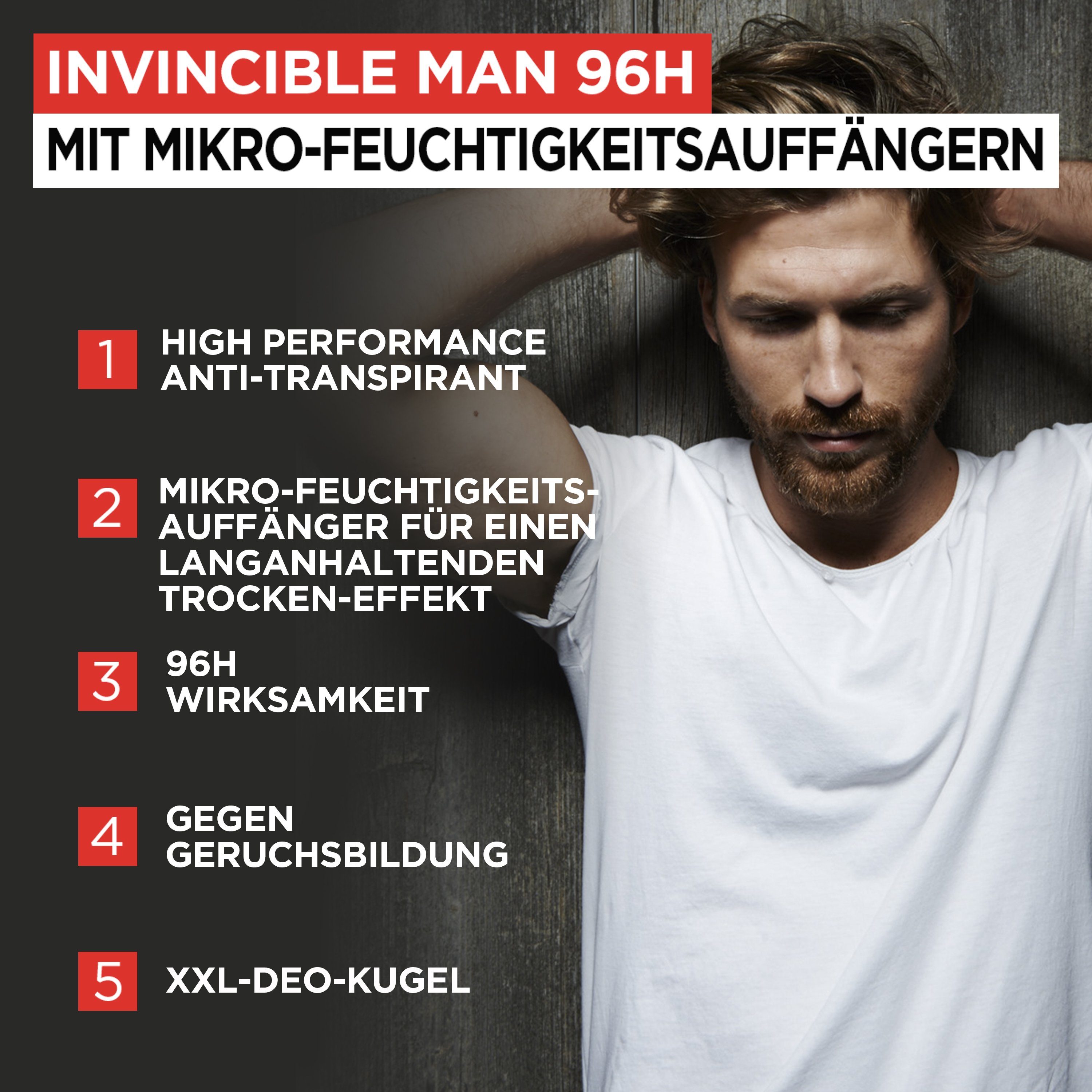 Trockenschutz Deo-Roller Man PARIS Invincible EXPERT 96H mit Non-Stop Anti-Transpirant L'ORÉAL MEN