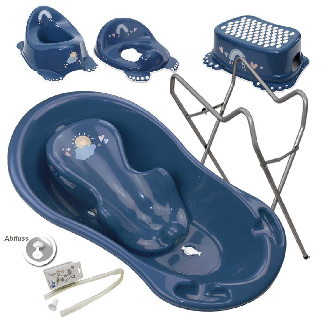 + Sitz Ständer Hocker + + Europe SET in WC Blau METEO + + + Teile Premium.set), (Made Grau Tega-Baby Ständer AB- -Abflussset Wanne Set+ 6 Babybadeset, Babybadewanne Ablauf Aufsatz Töpfchen