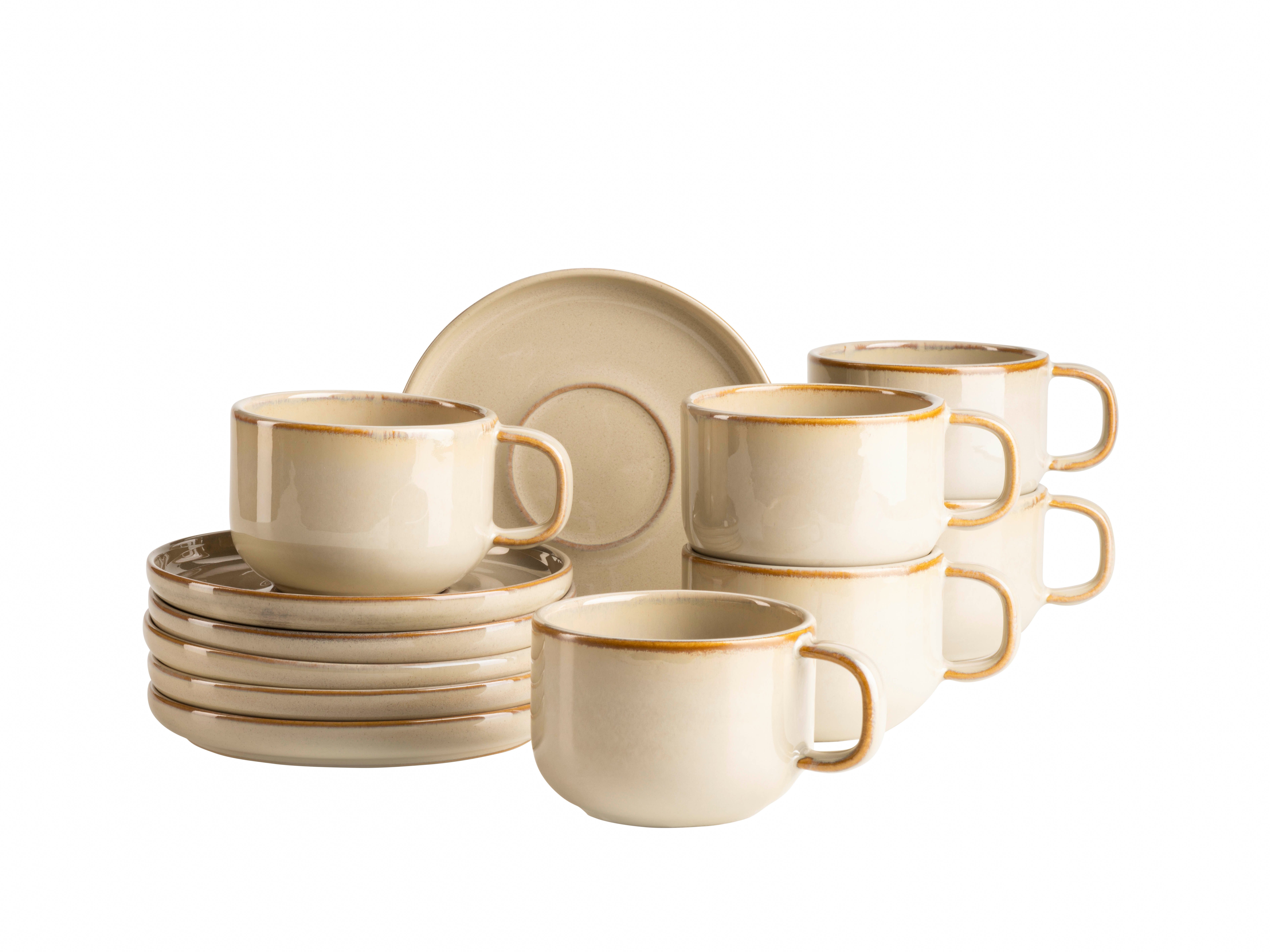 MÄSER Tasse Kaffeetassen-Set Cordelia, aus Steinzeug, 12-tlg., Steinzeug, 12er Set, bestehend aus 6 Tassen und 6 Untertassen