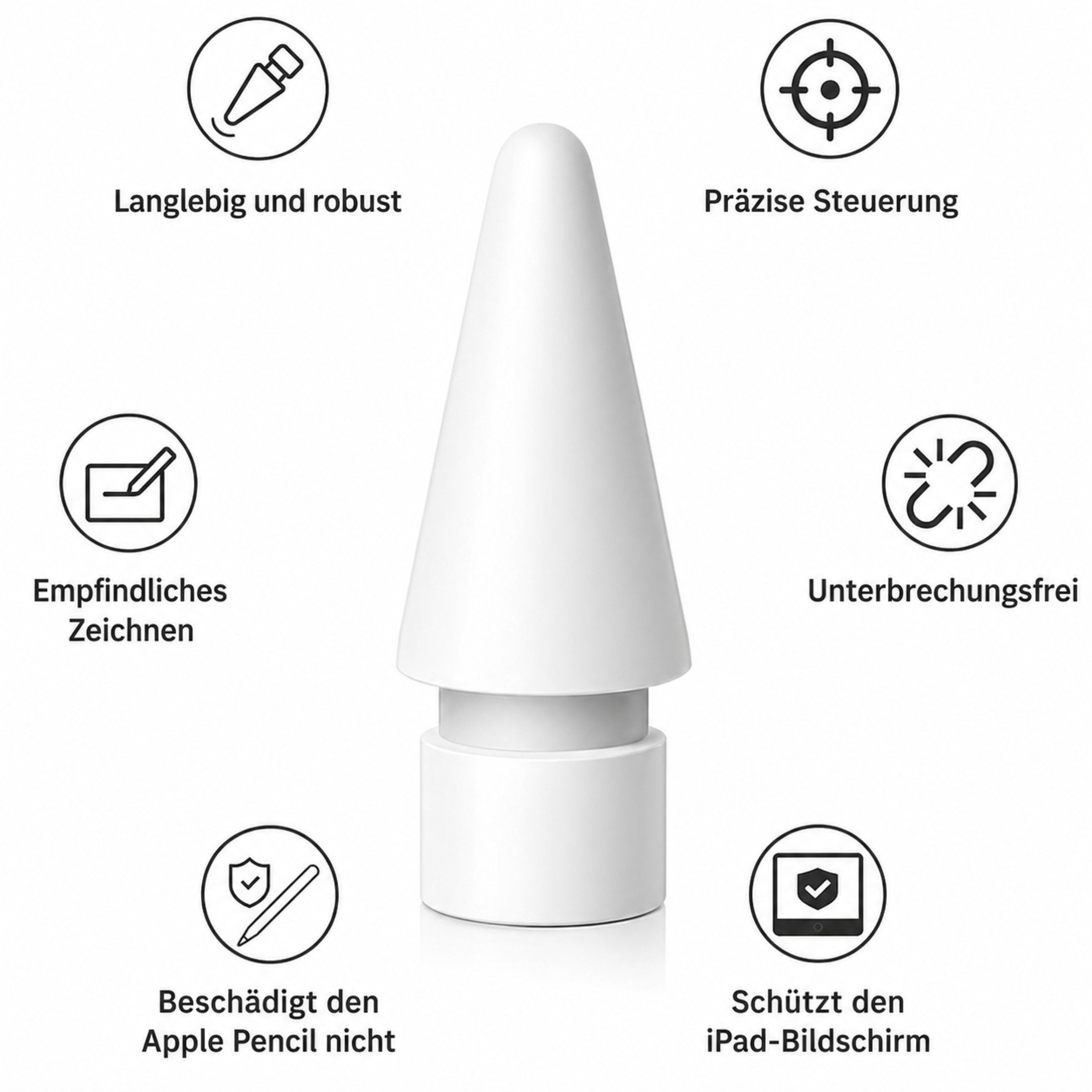 S&T Design Eingabestift Spitze für Apple Pencil 1 Gen. / 2 Gen. / Pro und USB-C Ersatzspitzen (Packung, 4-St., Hochempfindlich) POM Ersatz-Apple-Stiftspitzen iPad Pencil Stift Spitze Nib Tips Weiss