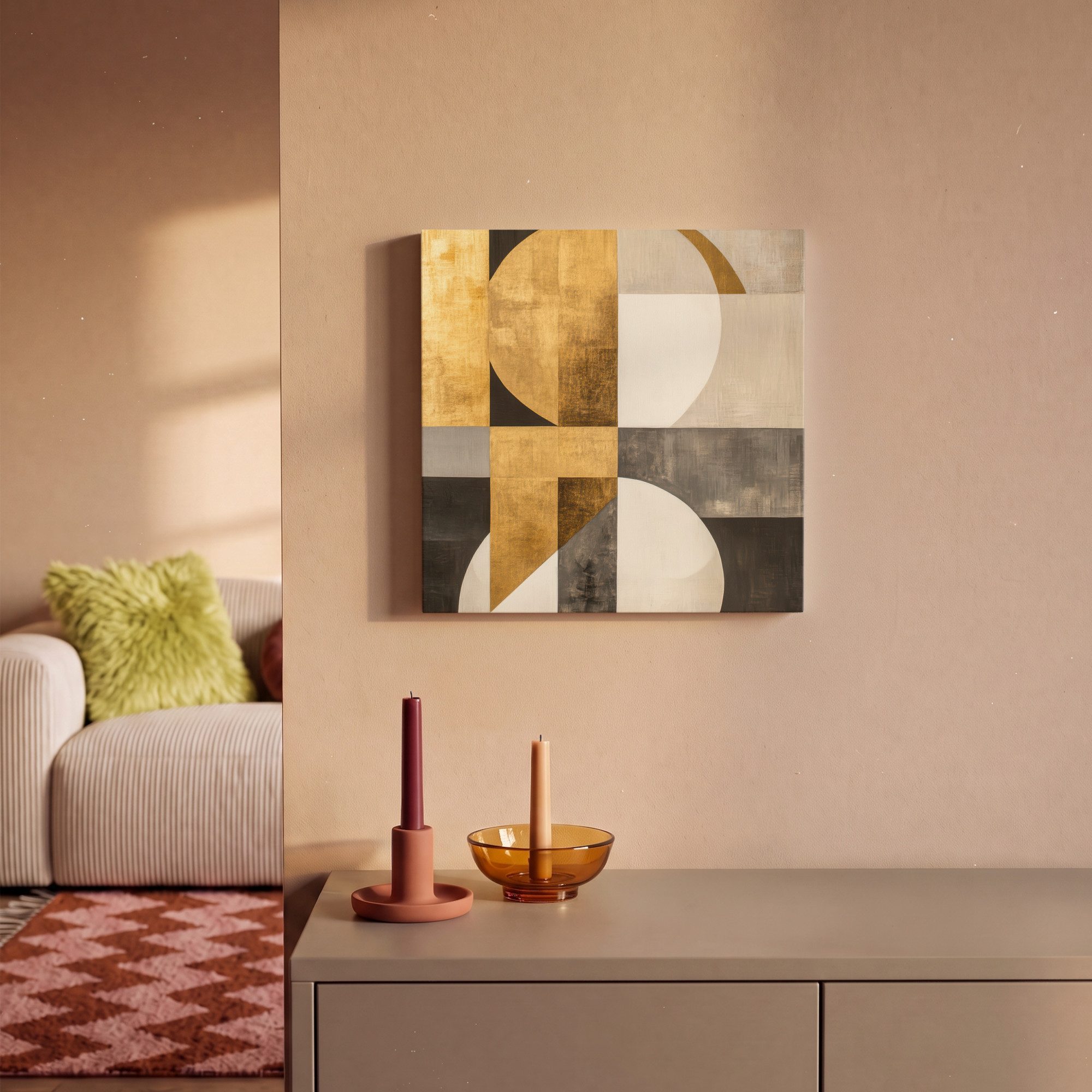 OneMillionCanvasses® Leinwandbild Abstrakt - Gold - Grau - Formen - Geometrisch, Fotodruck (1 St), Wandbild, Deko Schlafzimmer Wohnzimmer Flur 20x20 cm – Bild 2 von 5