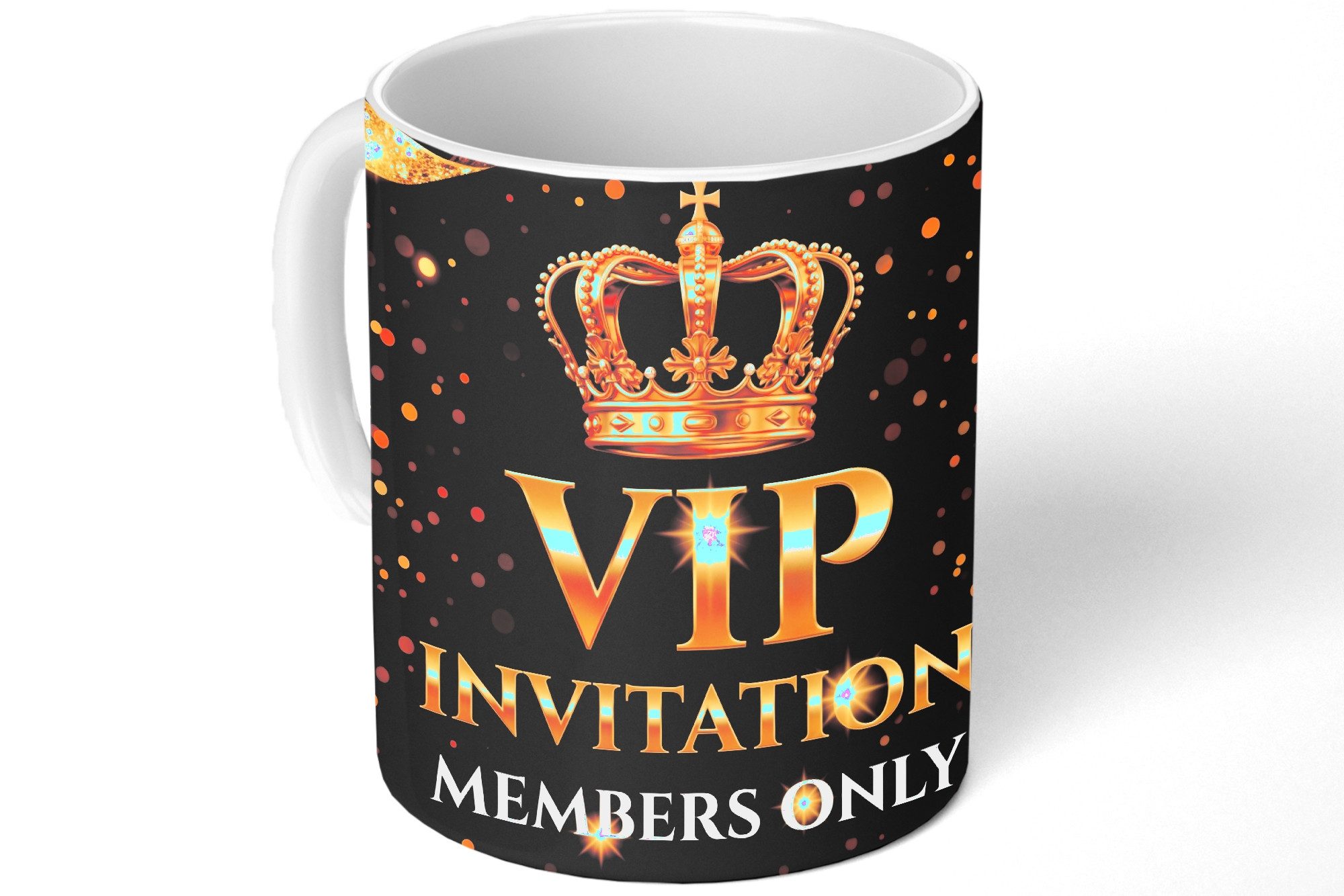 MuchoWow Tasse Einladung - VIP - Krone - Gold, 1-tlg., Keramik, Kaffeetassen, Teetasse, Becher, Kaffeebecher, Geschenk