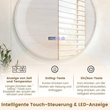 COSTWAY Badspiegel, Touch LED Spiegel, 60cm rund, IP44