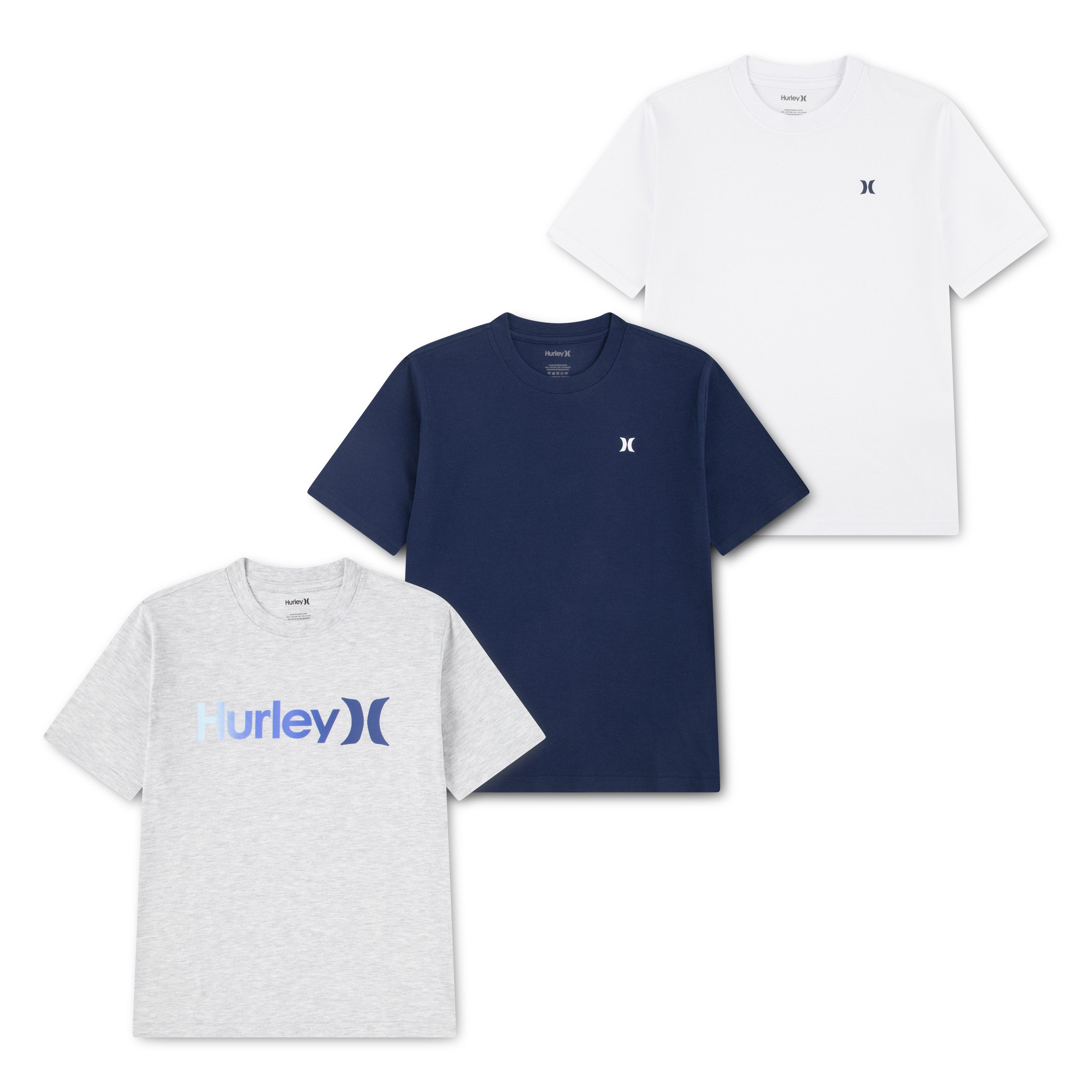 Hurley T-Shirt CORE LOGO TEE 3PK HRLB-3K-9316 (Packung, 3-tlg., 3) für Jugendliche, passgenauer Schnitt, pflegeleicht